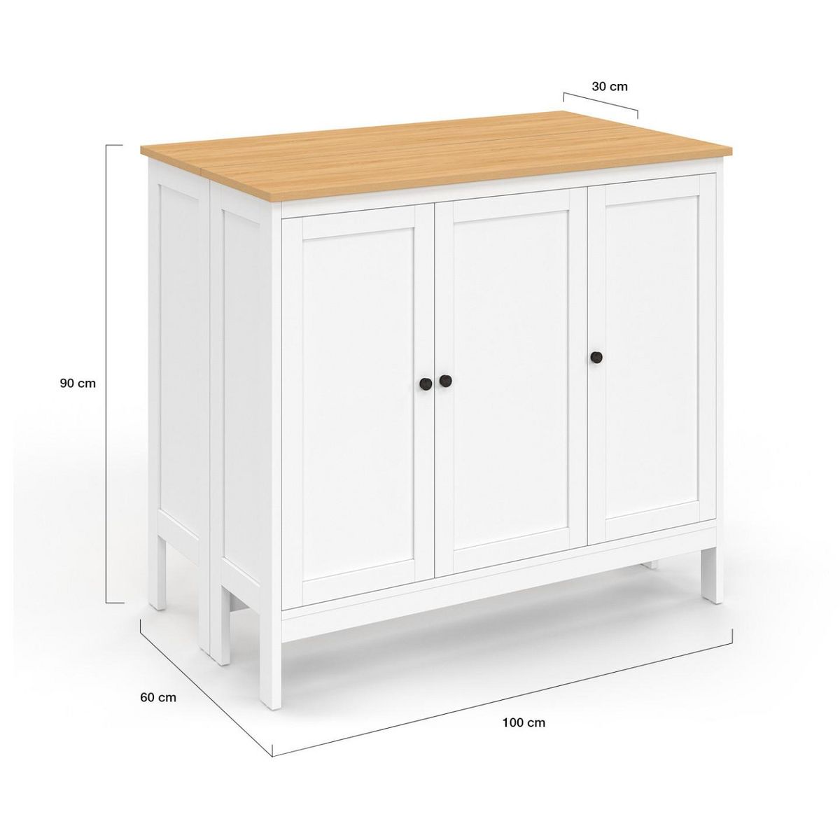 ID MARKET Ensemble table de bar îlot Achille et 2 tabourets bois blanc plateau façon hêtre