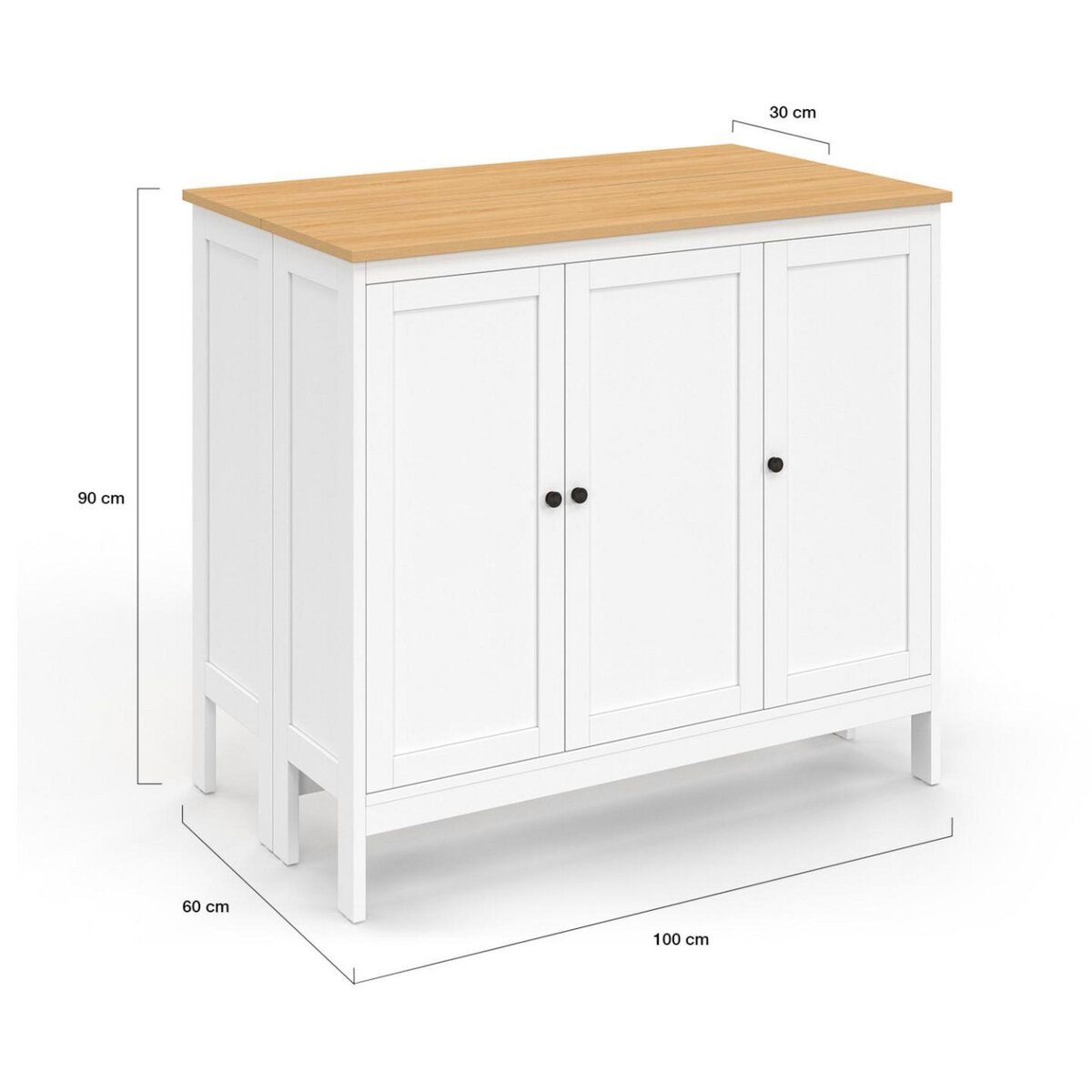 ID MARKET Ensemble table de bar îlot Achille et 2 tabourets bois blanc plateau façon hêtre