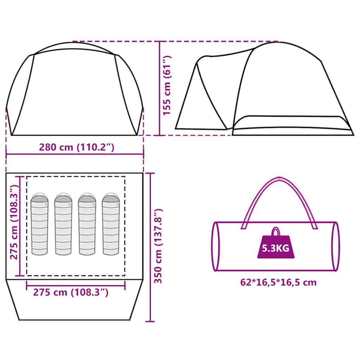 VIDAXL Tente de camping avec porche 4 personnes bleu impermeable
