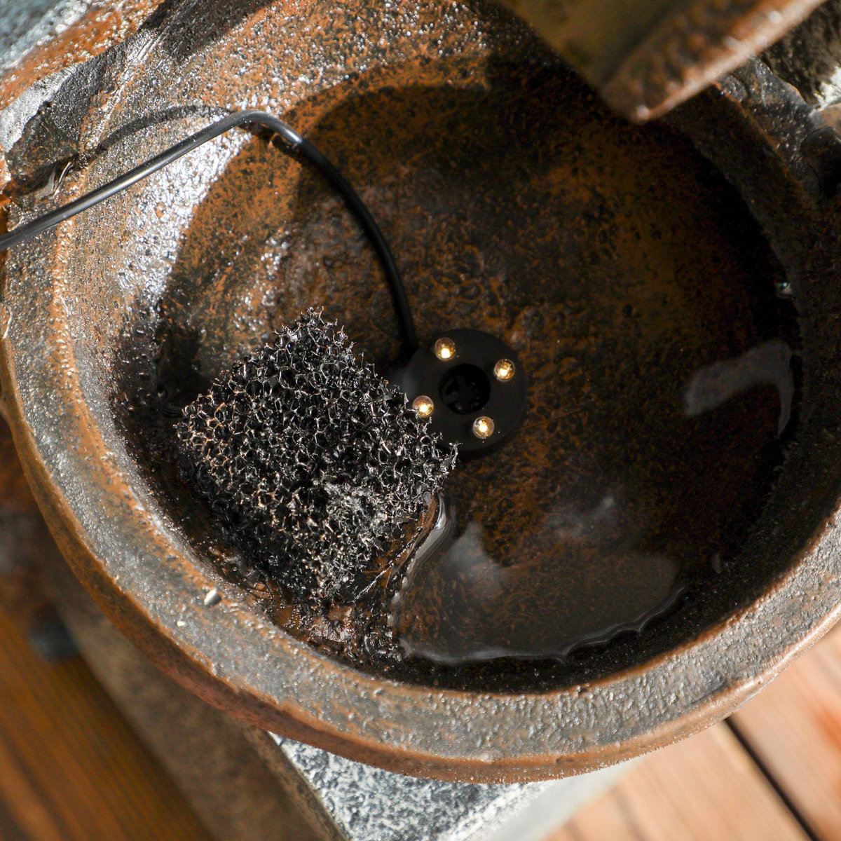 OUTSUNNY Fontaine d'eau extérieure 5 niveaux, fontaine de jardin avec lumières LED, panneau solaire 3,7 kW, pompe, débit de 450L/h, en résine, gris et marron