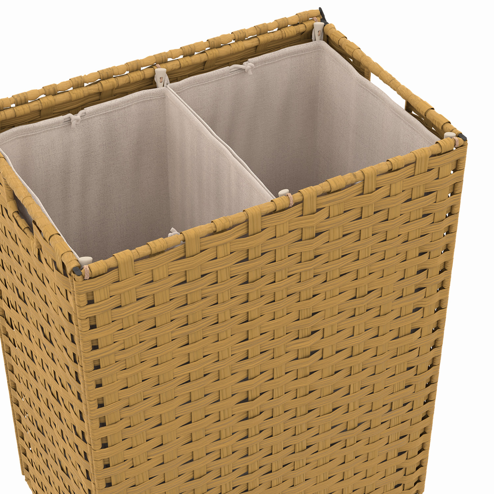 Voir la diapositive 6 : ID MARKET Panier à linge 2 bacs effet rotin ALVIN tissu écru