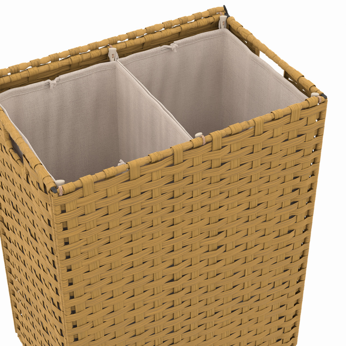 ID MARKET Panier à linge 2 bacs effet rotin ALVIN tissu écru