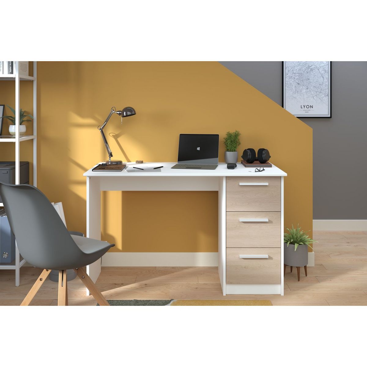 Bureau enfant droit 3 tiroirsL121 x H74 x P55cm STUDY