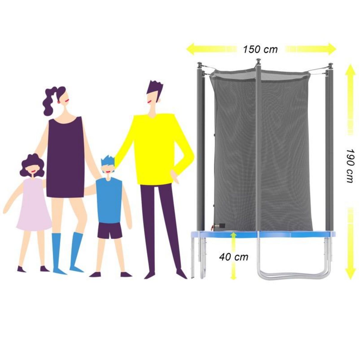 JUMP4FUN Trampoline de jardin Cocon ø150 cm- 5FT- Filet intérieur, Matelas de protection
