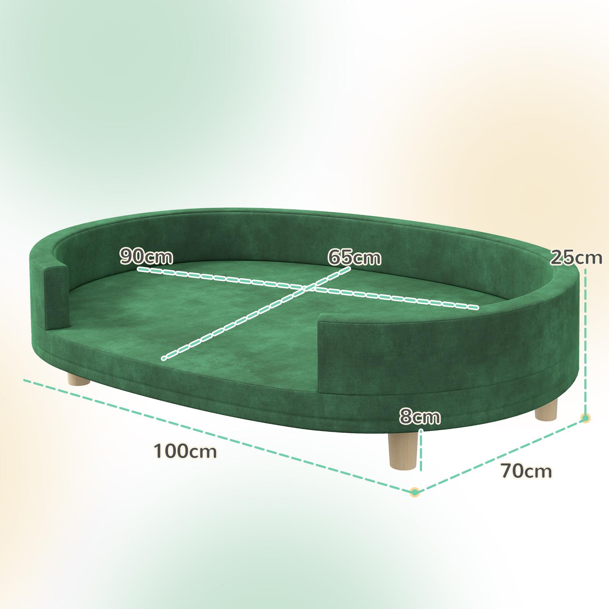 Voir la diapositive 3 : PAWHUT Canapé chien style nordique grande taille dim. 100l x 70l x 25h cm  - coussin amovible - piètement bois velours vert