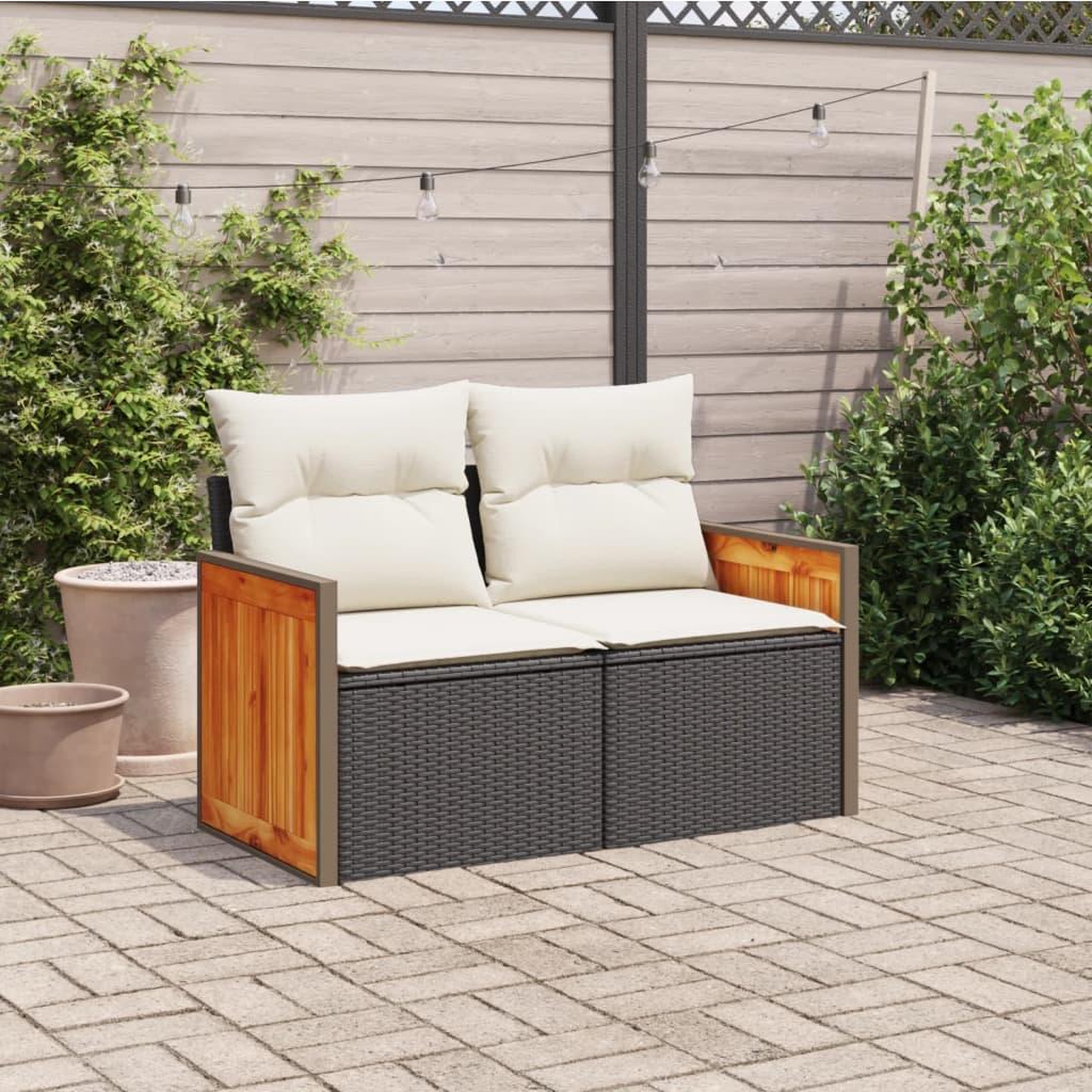 Voir la diapositive 3 : VIDAXL Canape de jardin avec coussins 2 places noir resine tressee