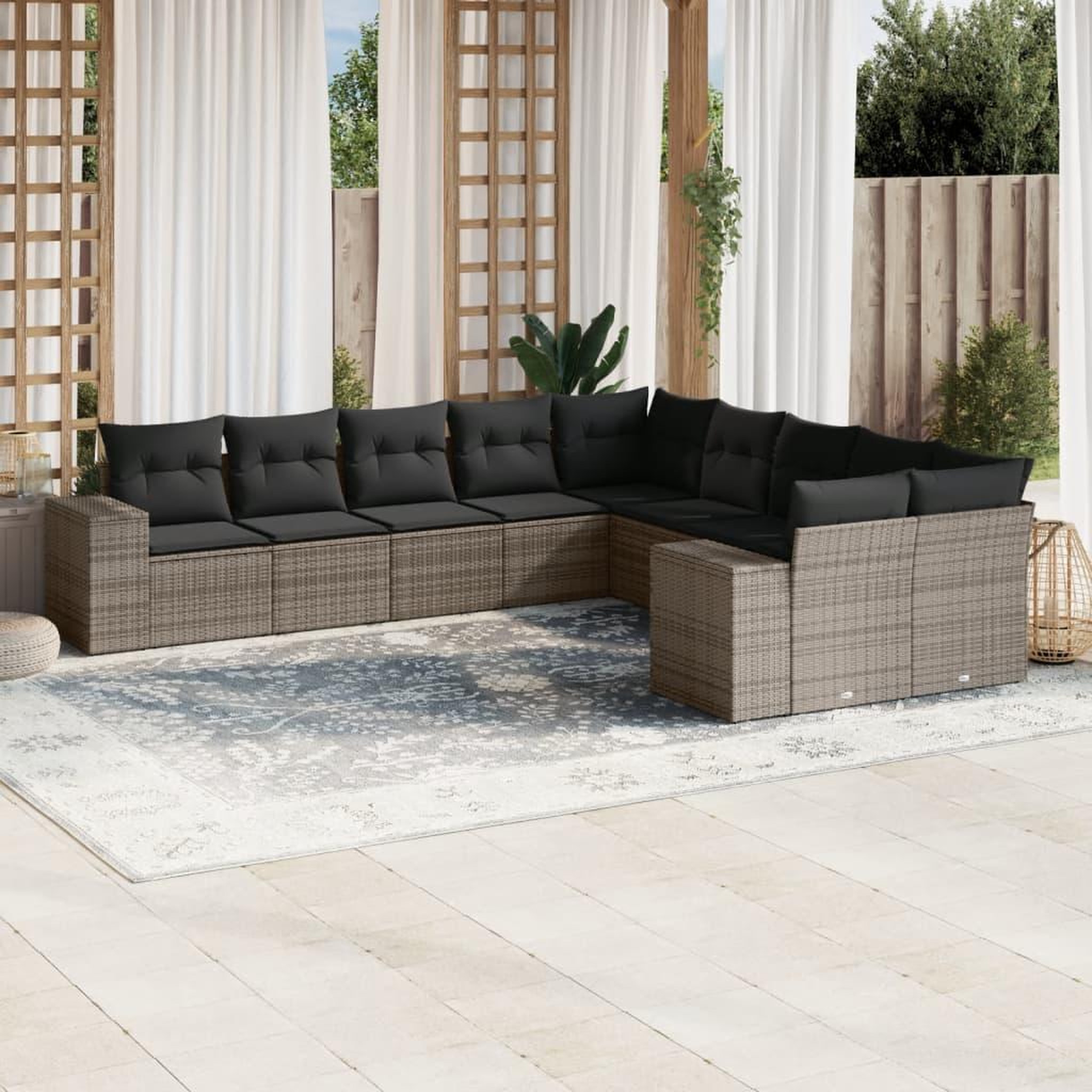 VIDAXL Salon de jardin avec coussins 10 pcs gris resine tressee