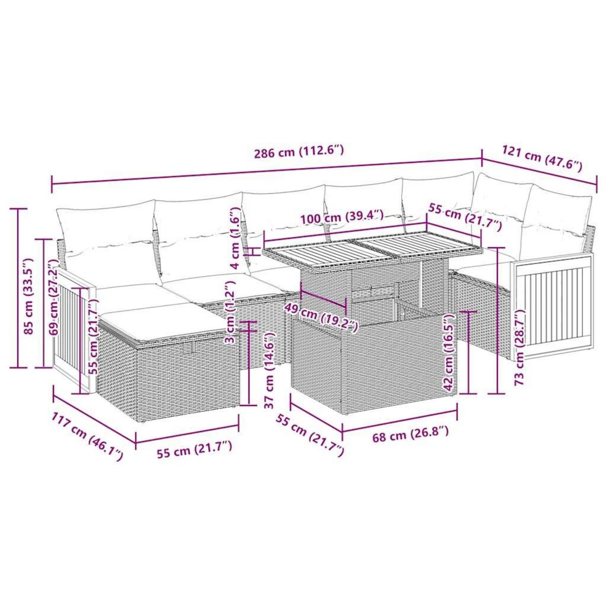 VIDAXL Salon de jardin avec coussins 5 pcs beige resine tressee
