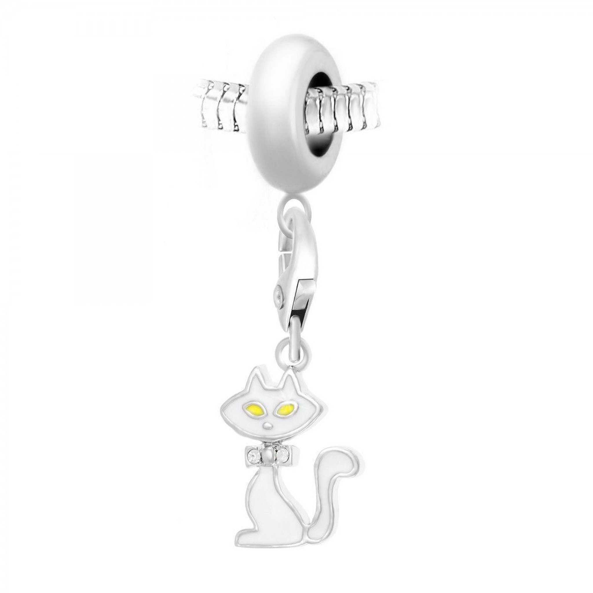 SC CRYSTAL Charm SC Crystal en acier avec pendentif chat blanc orné de Cristaux scintillants