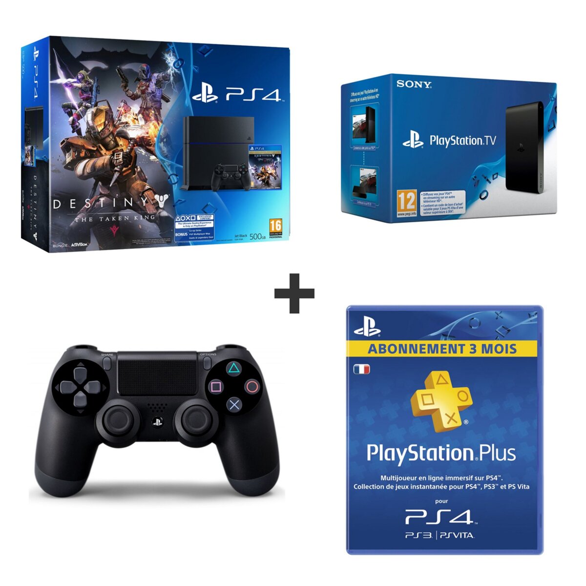 PS4 500 Go Destiny + Playstation TV + Abonnement PS+ 3 Mois + Dual Shock 4