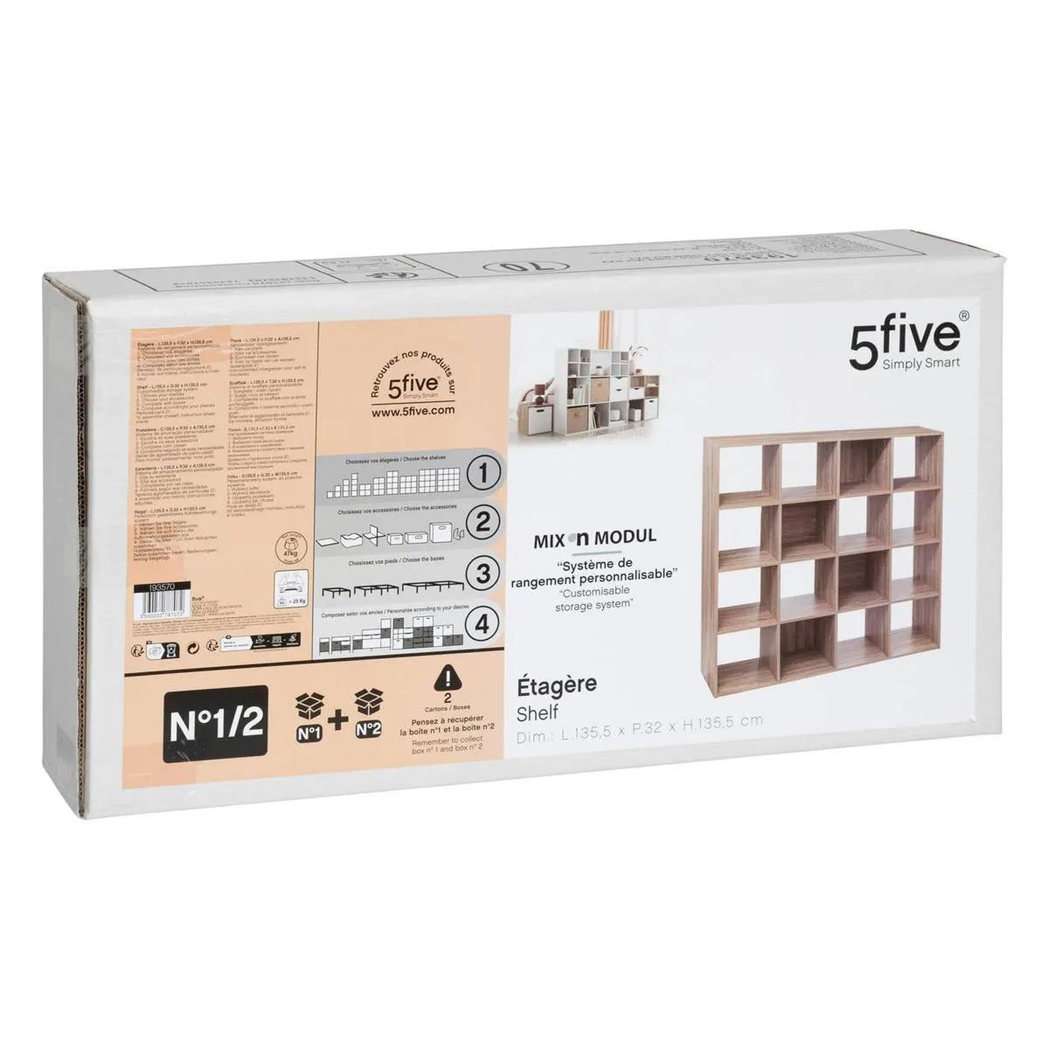 Voir la diapositive 3 : FIVE Étagère 16 cases  mix n'modul  135cm naturel