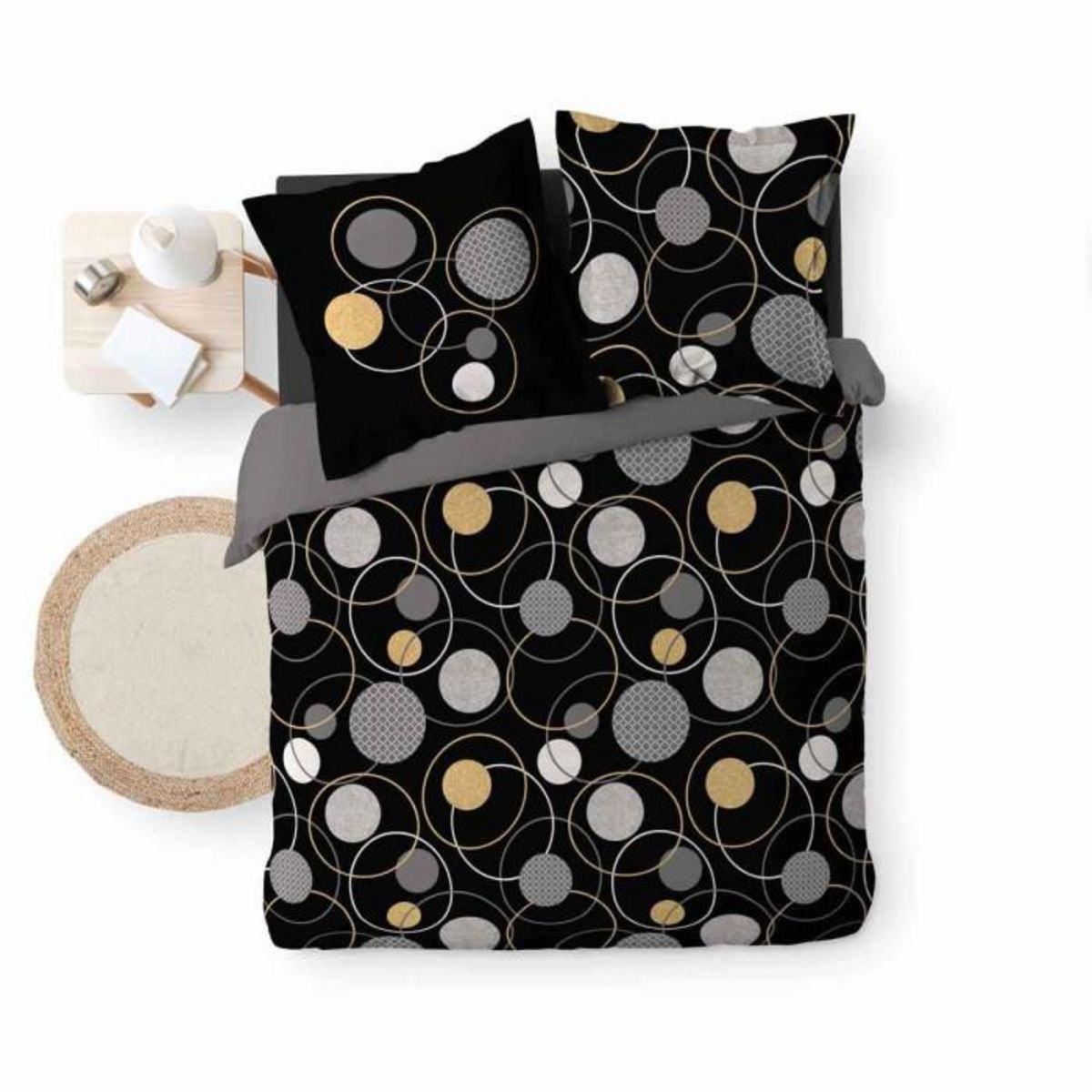 Paris Prix Parure de Lit 3 Pièces  Milor  240x220cm Noir