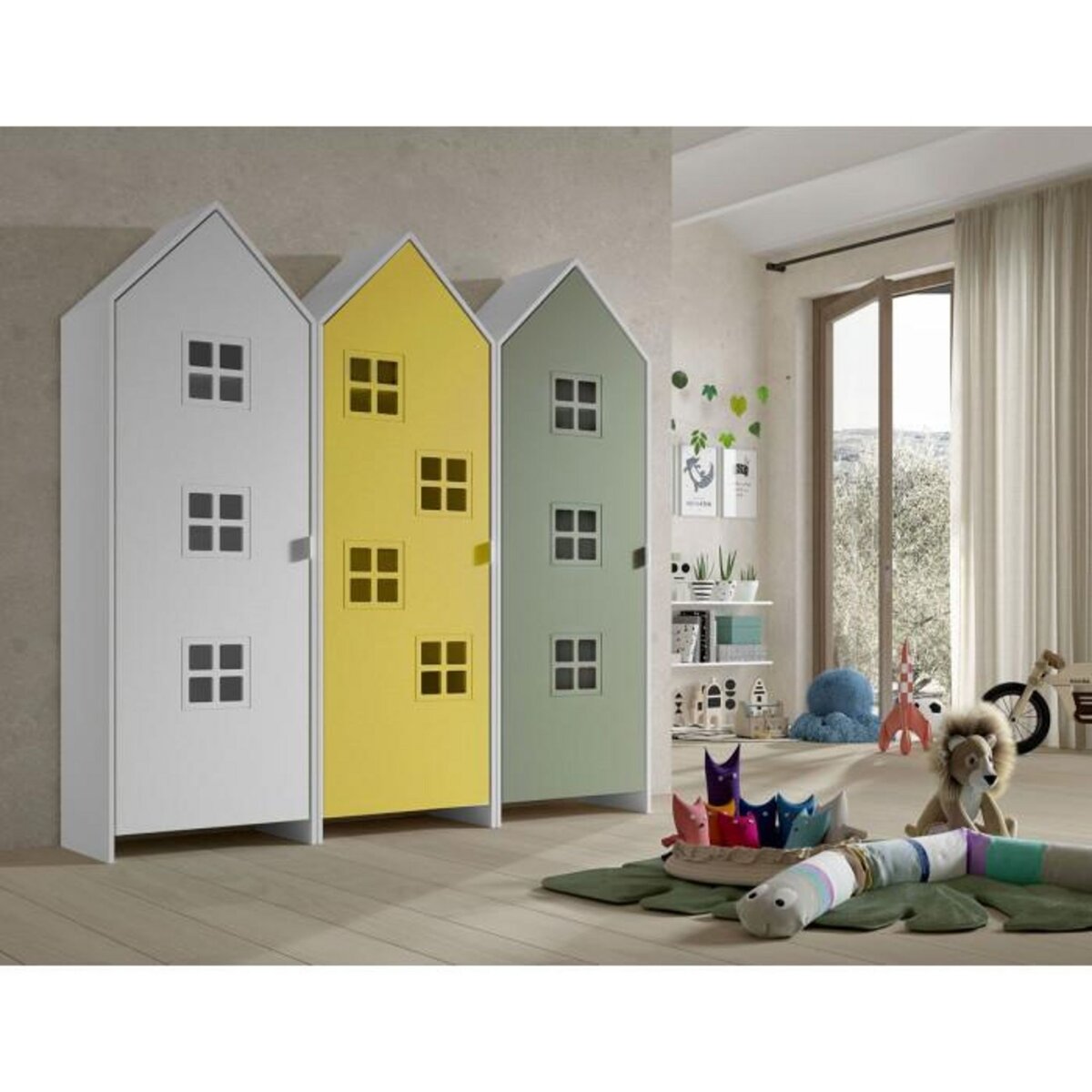 Paris Prix Pack - 3 Armoires Enfant  Casami Bruges  171cm Blanc, Jaune & Vert
