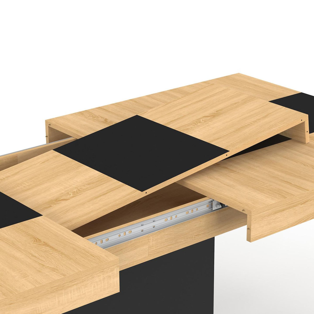 ID MARKET Table à manger extensible rectangle EDEN 6-10 personnes bois et noir bande centrale noire 160-200 cm