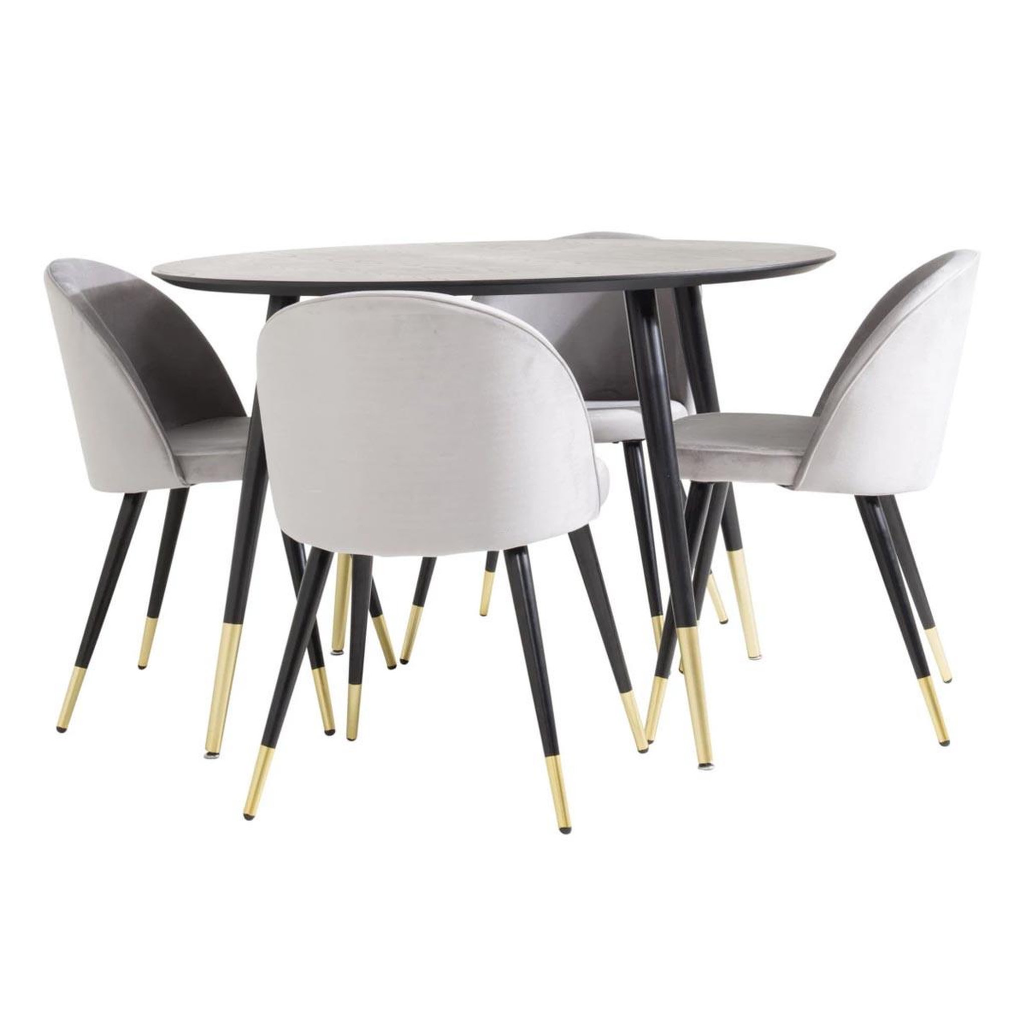 Paris Prix Ensemble table à manger design & 4 chaises  dipp & velvet  115cm noir & gris