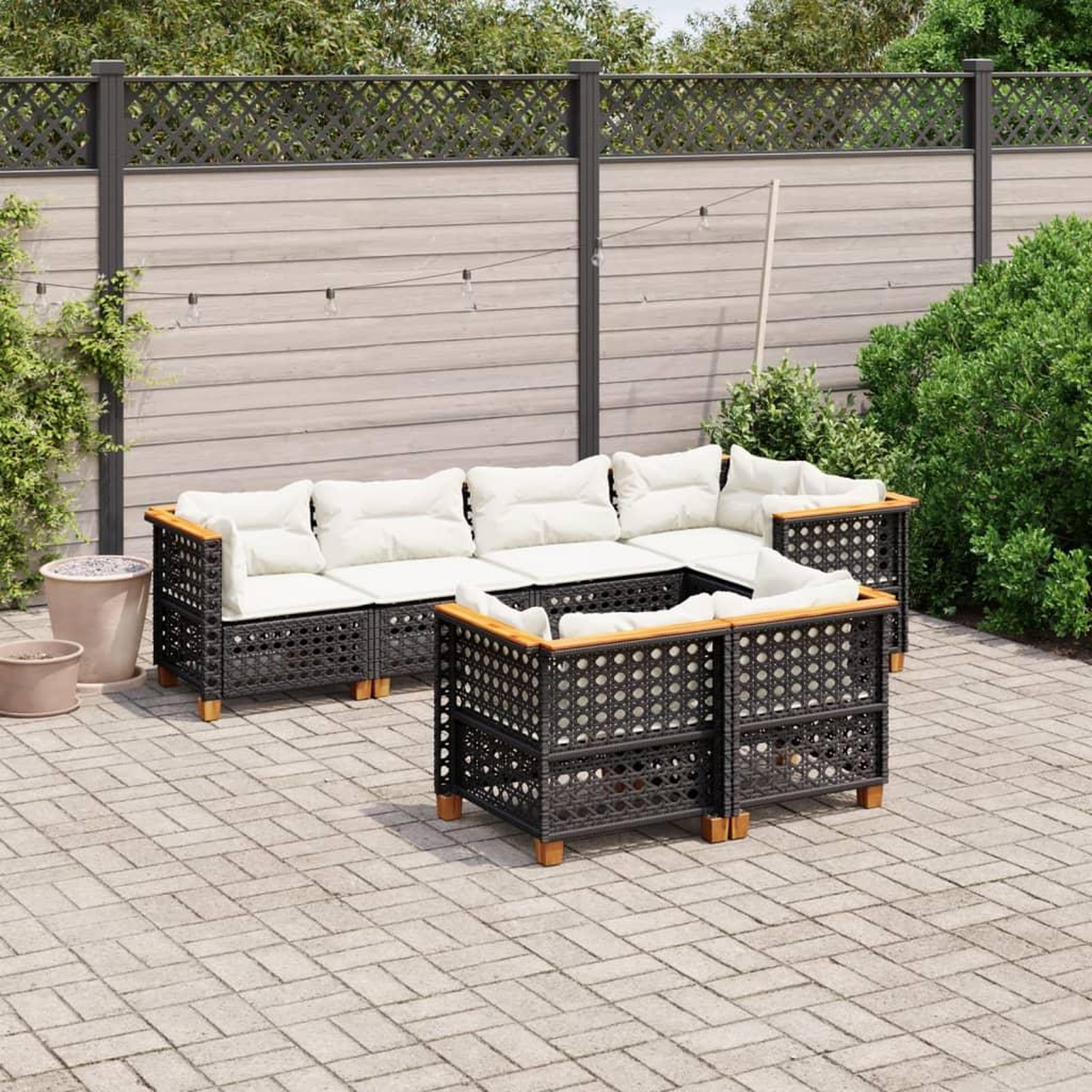 VIDAXL Salon de jardin 7 pcs avec coussins noir resine tressee