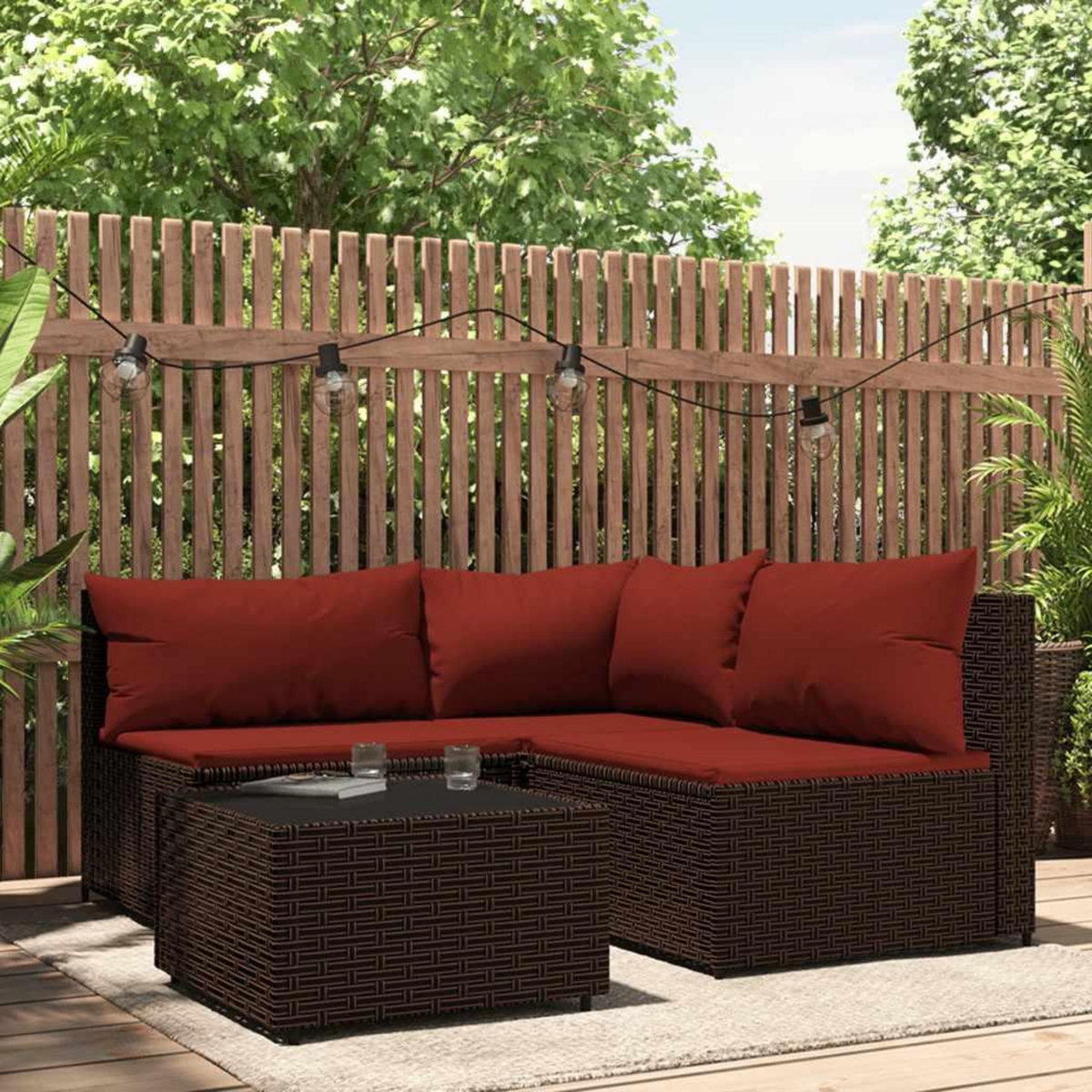 VIDAXL Salon de jardin 4 pcs avec coussins Marron Resine tressee