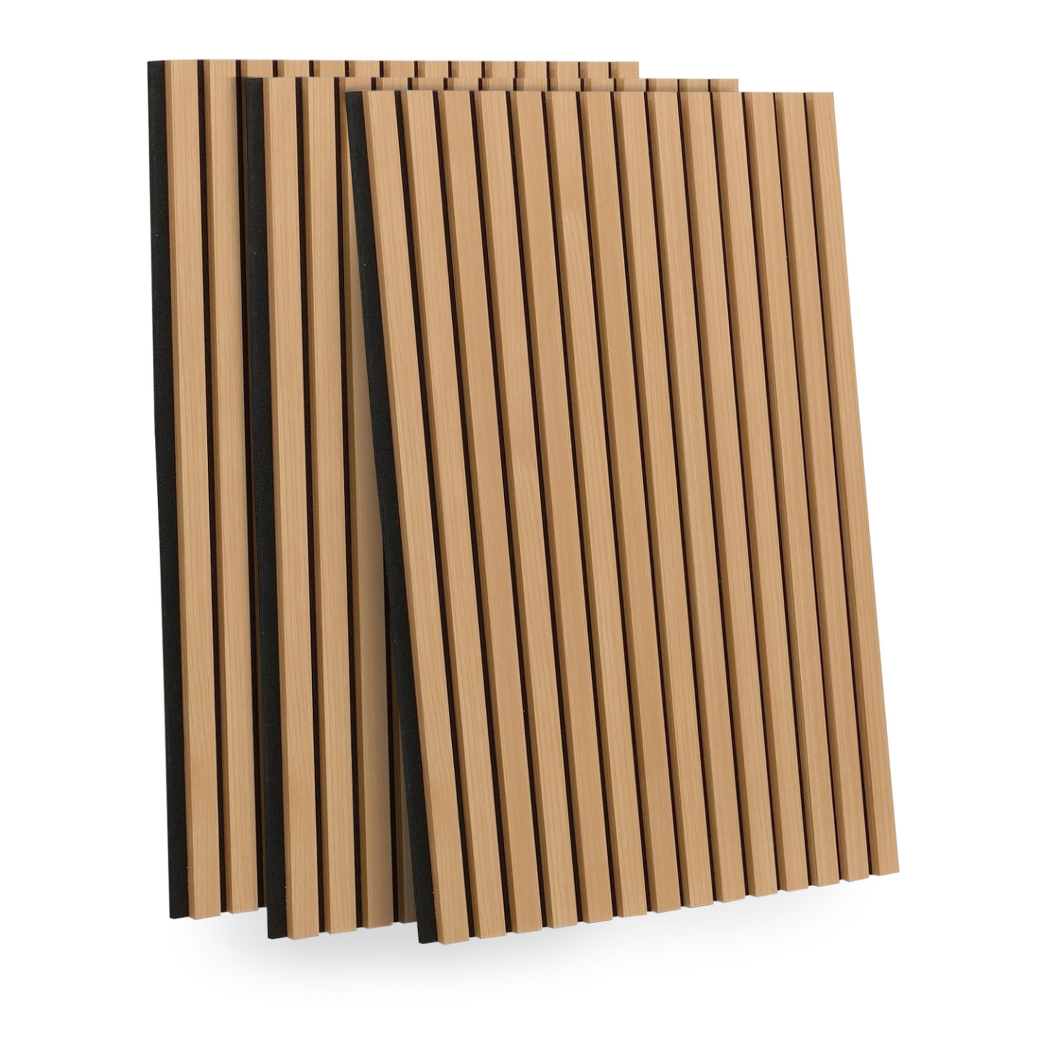 ID MARKET Panneaux acoustiques en tasseaux de bois 240 x 60 cm effet chêne clair et noir