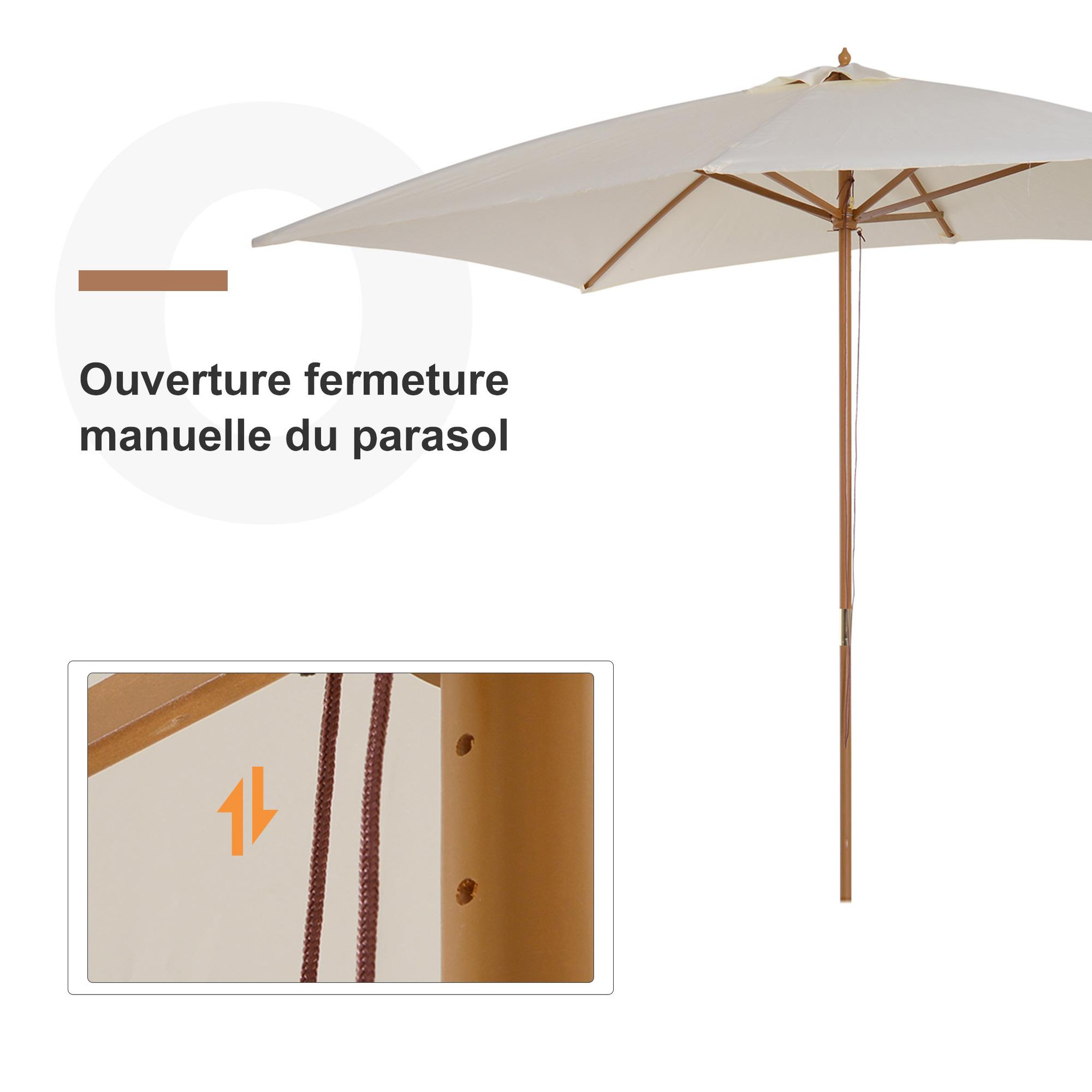Voir la diapositive 4 : OUTSUNNY Parasol droit rectangulaire bois polyester haute densité 2,95L x 2l x 2,55H m crème