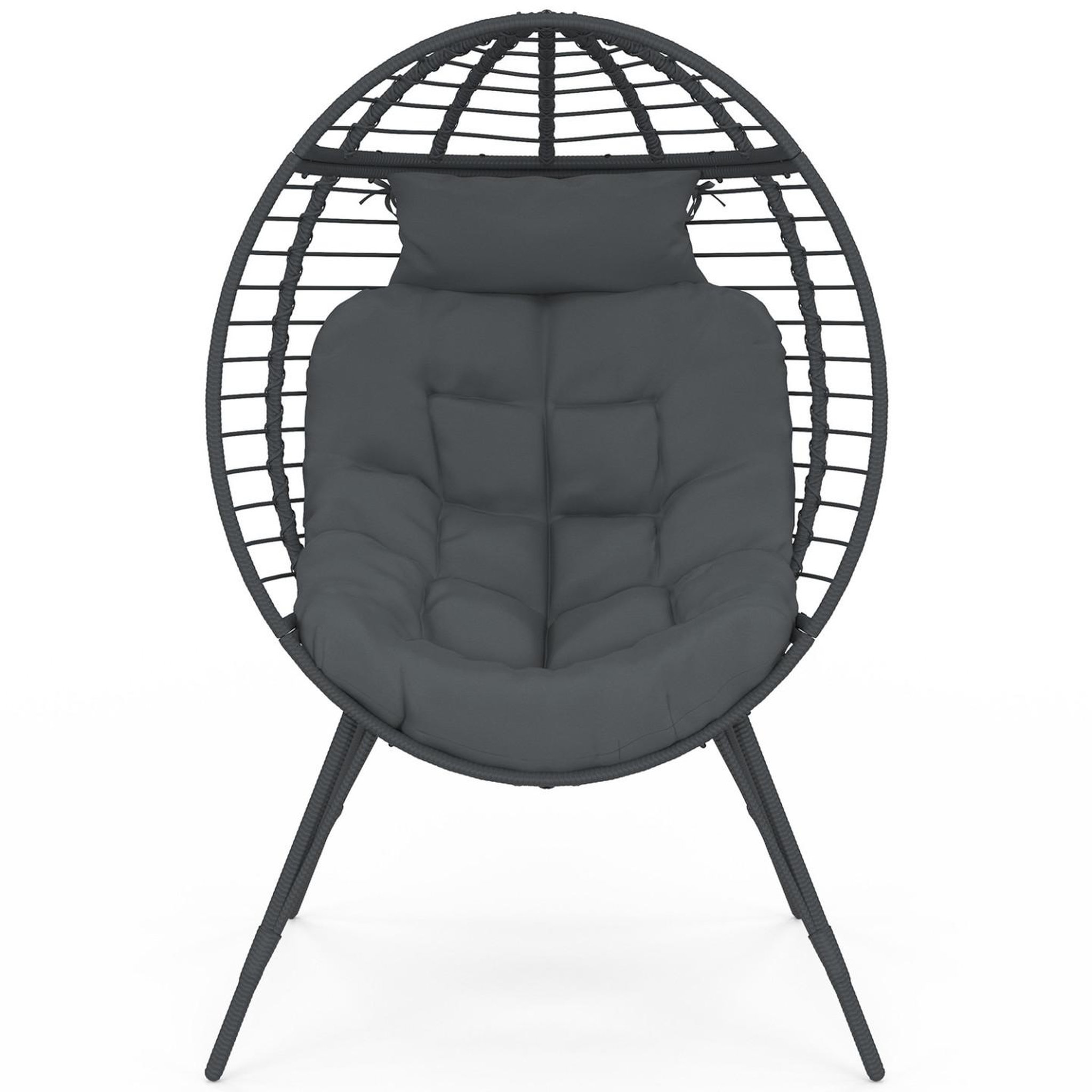Voir la diapositive 3 : ID MARKET Fauteuil oeuf sur pied ajouré gris effet rotin avec coussin gris