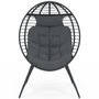 Voir la diapositive 3 : ID MARKET Fauteuil œuf sur pied ajouré gris effet rotin avec coussin gris