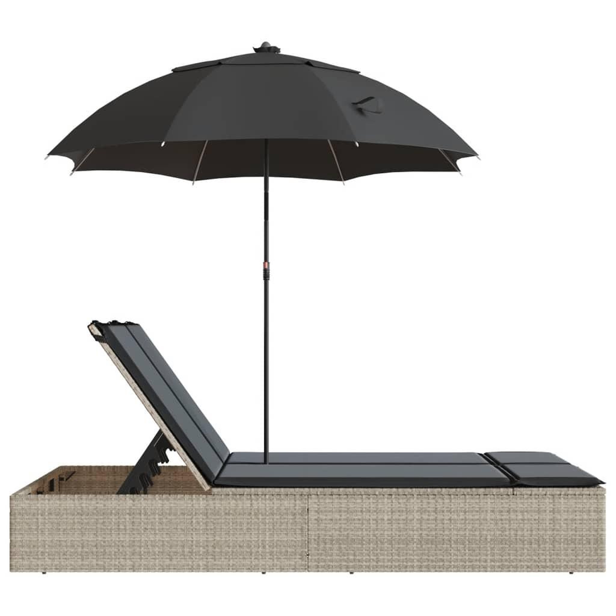 Voir la diapositive 5 : VIDAXL Chaise longue double avec coussins et parasol gris clair rotin