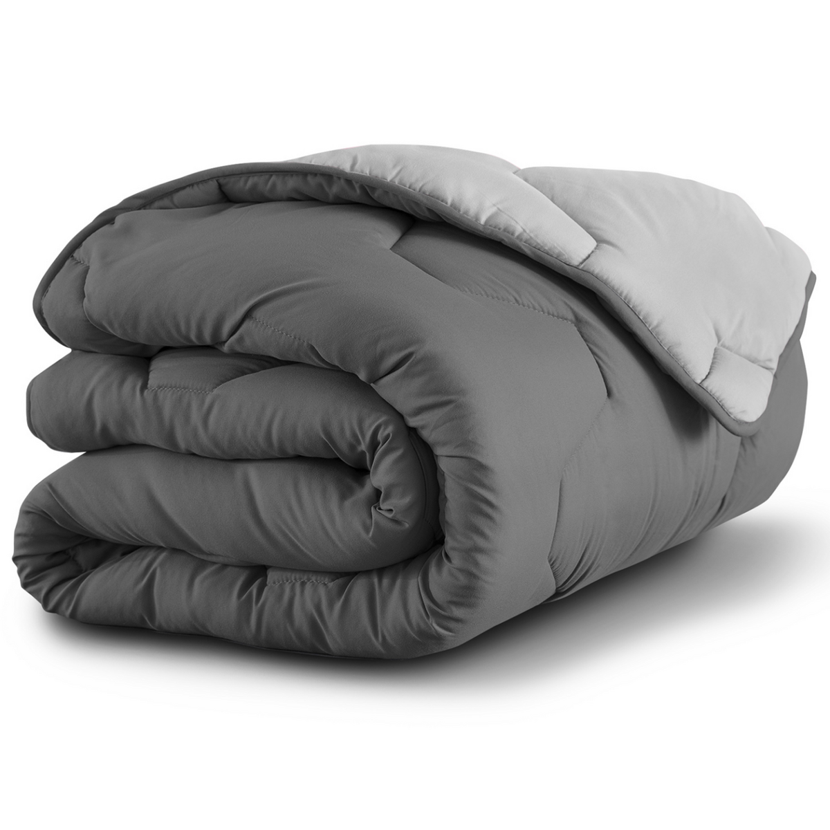 ID MARKET Couette 220x240 CM ABBY bicolore gris clair et gris 300 gr + 2 oreillers