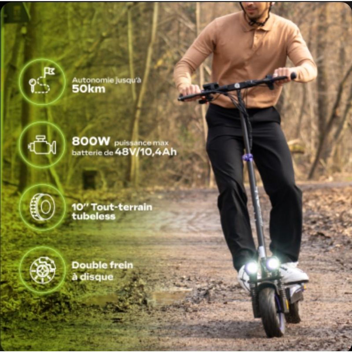 URBANGLIDE Trottinette Électrique UrbanGlide eCross ONE Bleu – 48V 10,4Ah – Autonomie 50km – Tout-Terrain