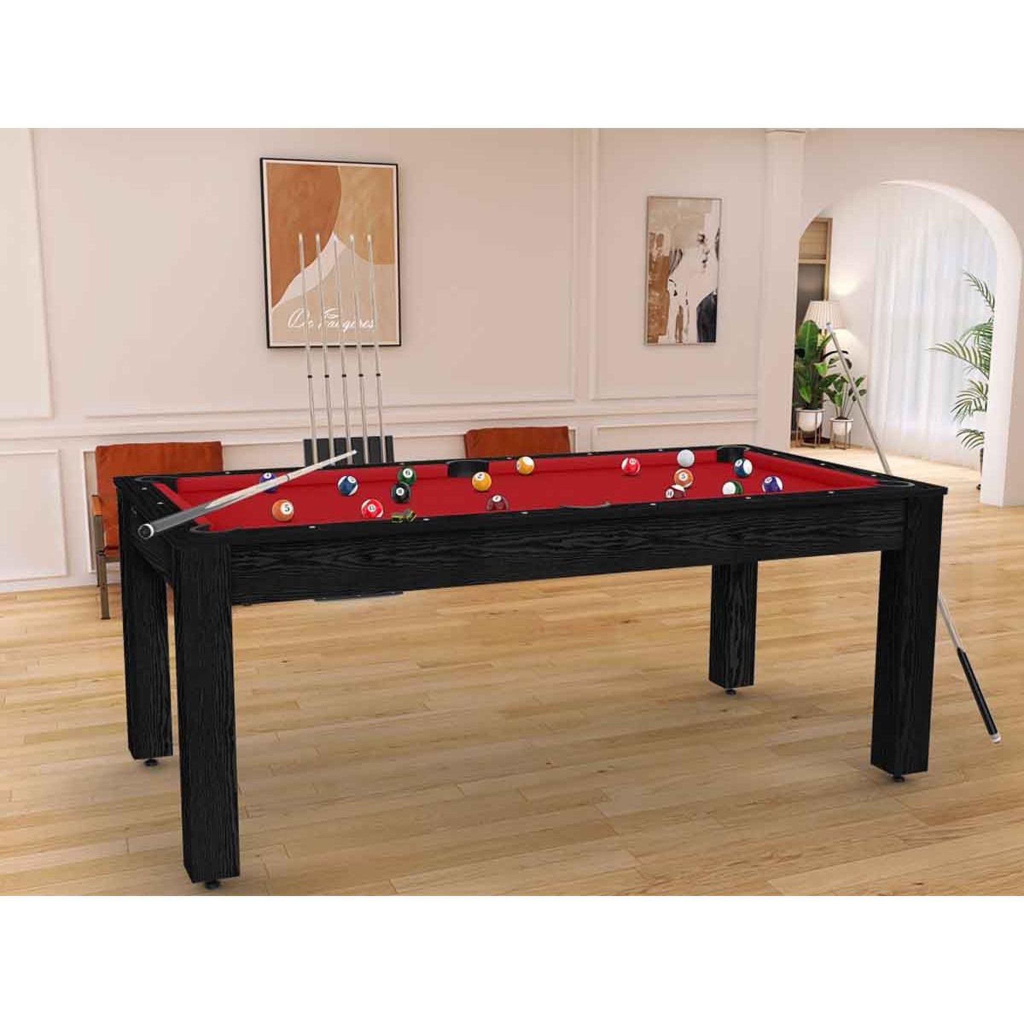 Voir la diapositive 3 : DE FAUGERES Table de Billard Convertible  Oregon  213cm Noir & Rouge