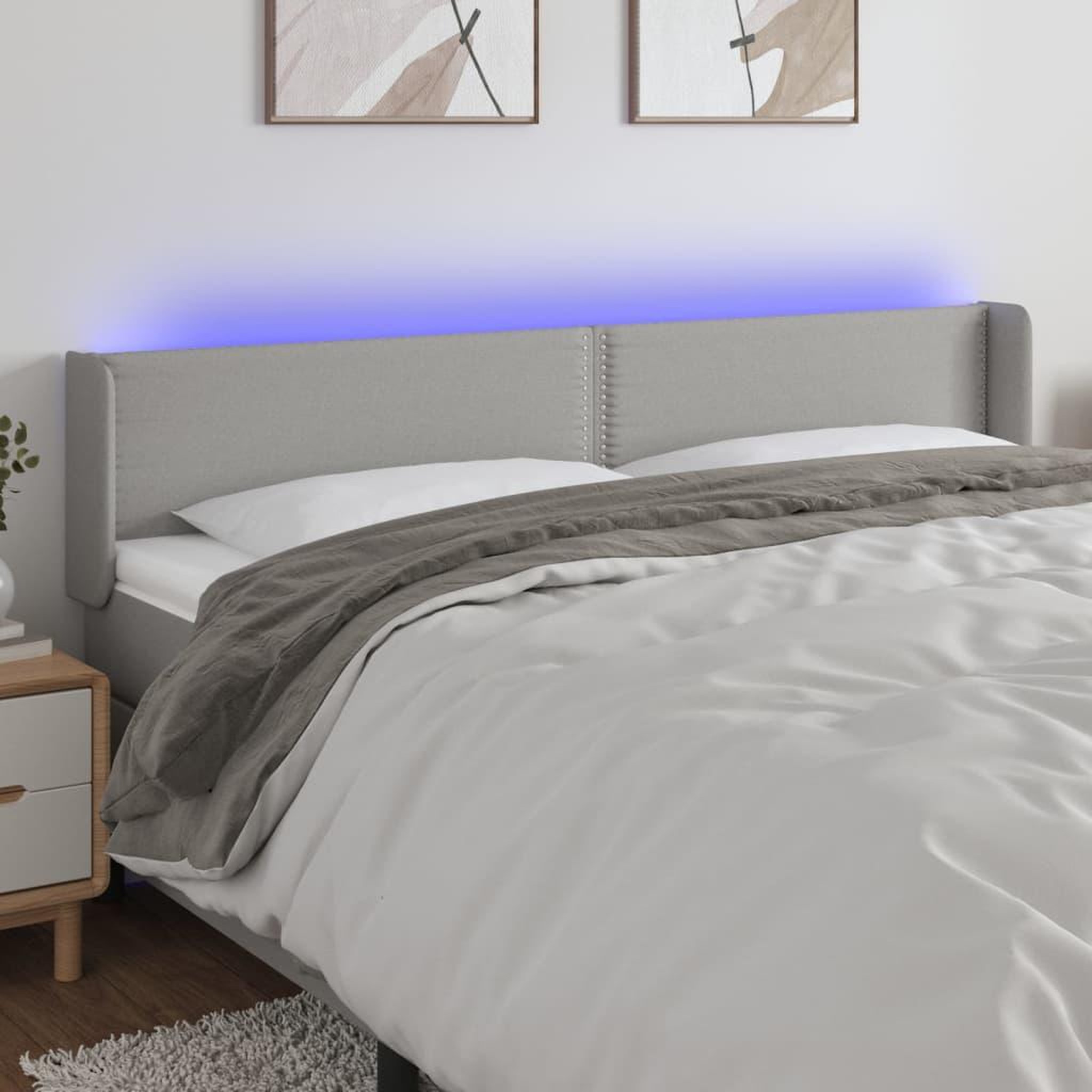 Voir la diapositive 1 : VIDAXL Tete de lit a LED Gris clair 183x16x78/88 cm Tissu