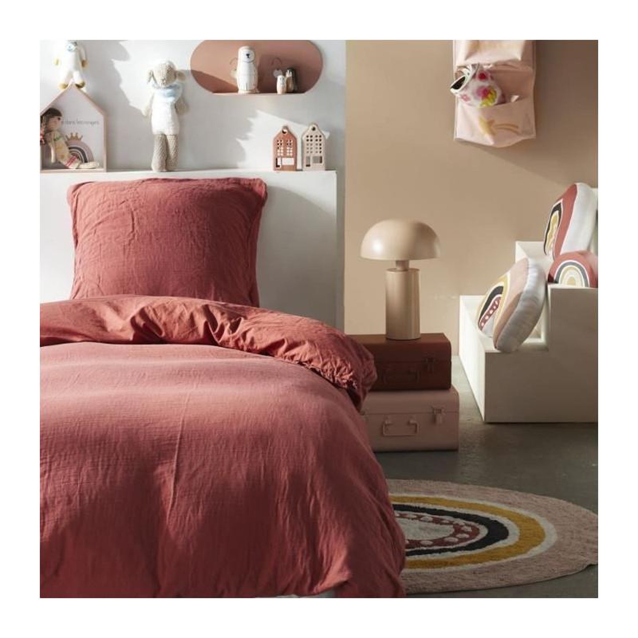 Today Parure de lit - TODAY - 123334 - 1 personne - 140x200 cm - Gaze de coton unie - Terracotta