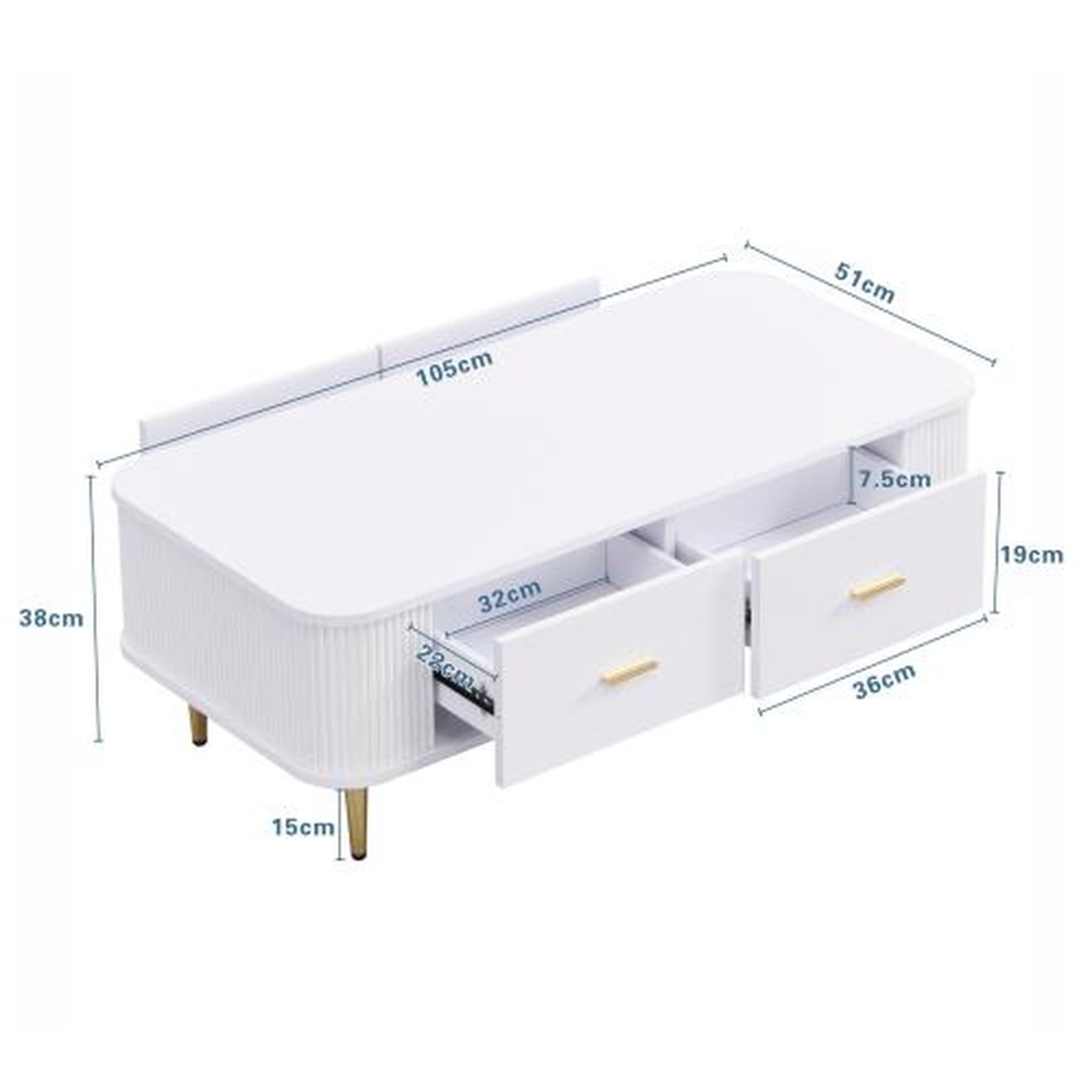 Voir la diapositive 3 : MERAX Table basse rectangulaire blanc avec 4 tiroirs - 51x105 cm mdf