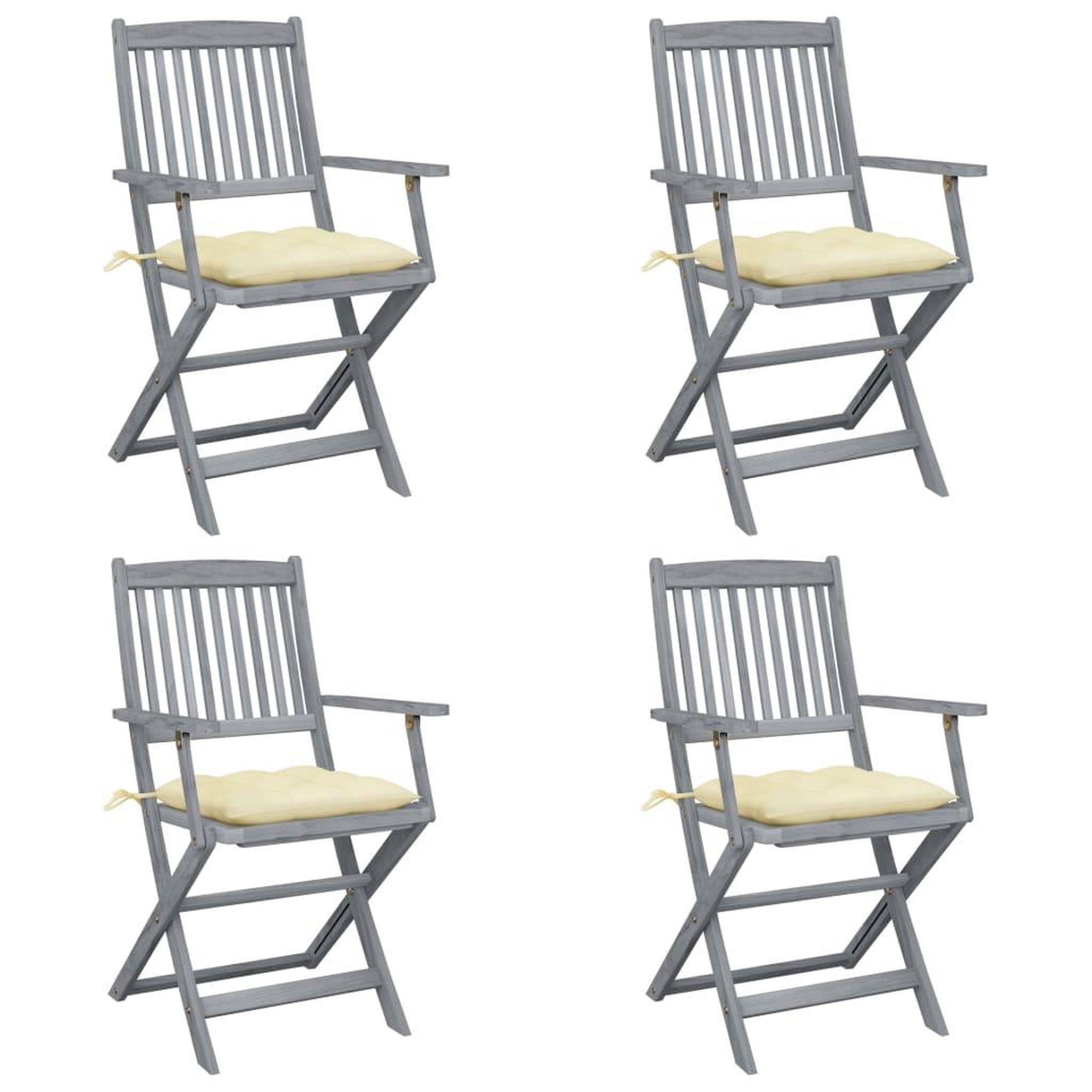 Voir la diapositive 1 : VIDAXL Chaises pliables d'exterieur lot de 4 et coussins Bois d'acacia