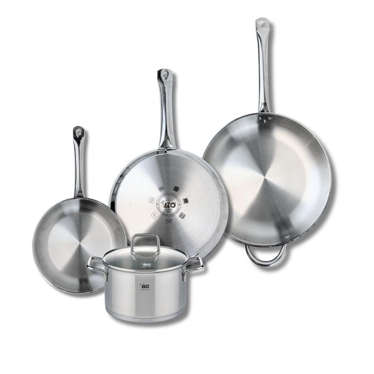 ELO Ensemble de 3 Poêles de cuisson 24, 28 et 32 cm et 1 faitout 20 cm Elo Profi Citrin