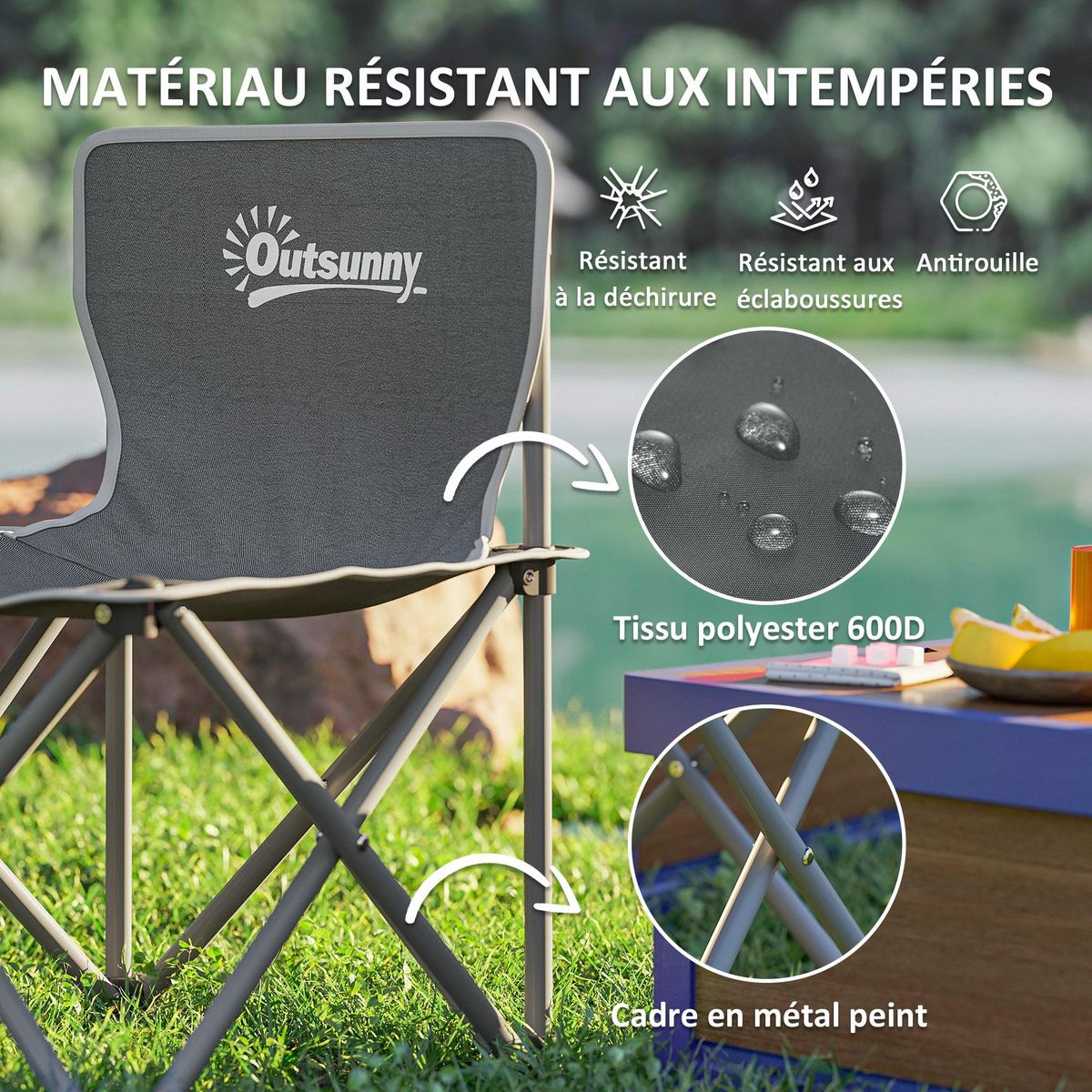 OUTSUNNY Ensemble table et chaise camping - table pliante camping avec 6 chaises rangements sacs de transport gris