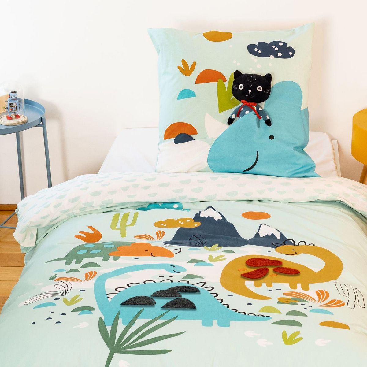 COTE DECO Parure de lit enfant Dinosaures - 100% coton 57 fils/cm² - 140 x 200 cm