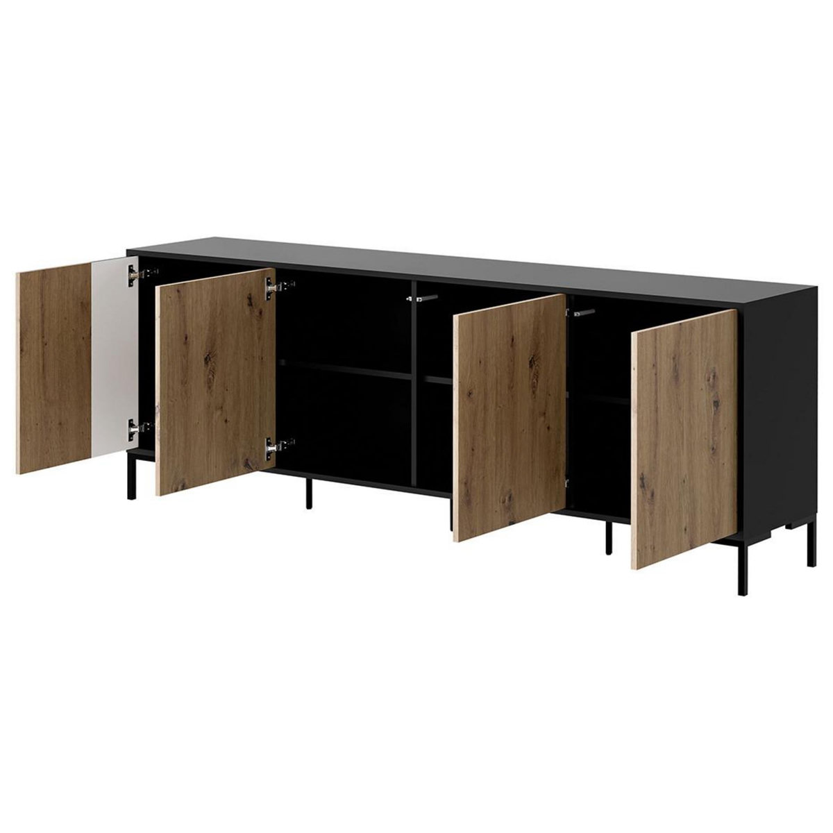 BEST MOBILIER Cambridge - buffet bas - effet bois et noir - 4 portes - 200 cm