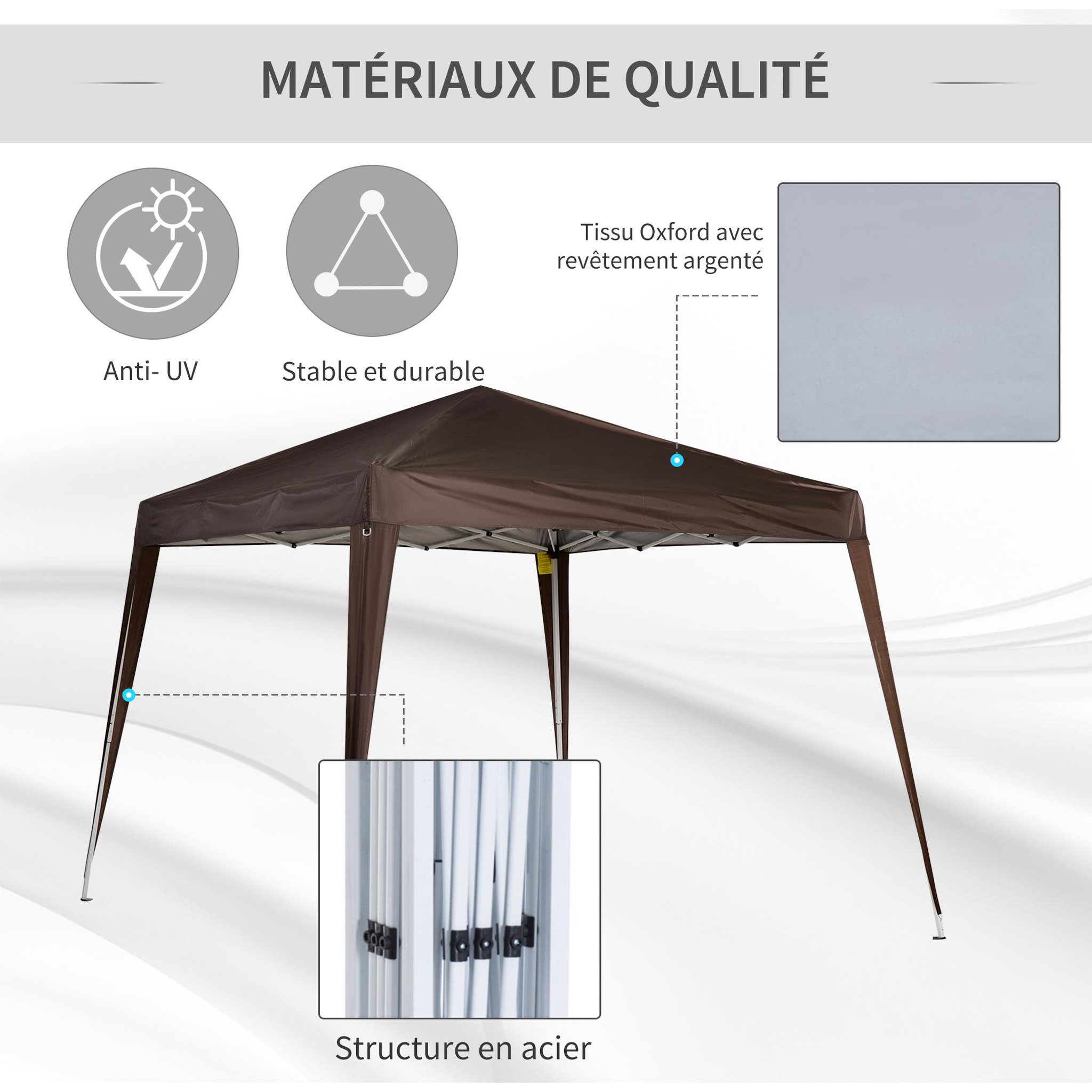 Voir la diapositive 3 : OUTSUNNY Tonnelle barnum de jardin pop-up pliant 2,4L x 2,4l x 2,5H m acier polyester imperméabilisé anti UV avec sac de transport chocolat