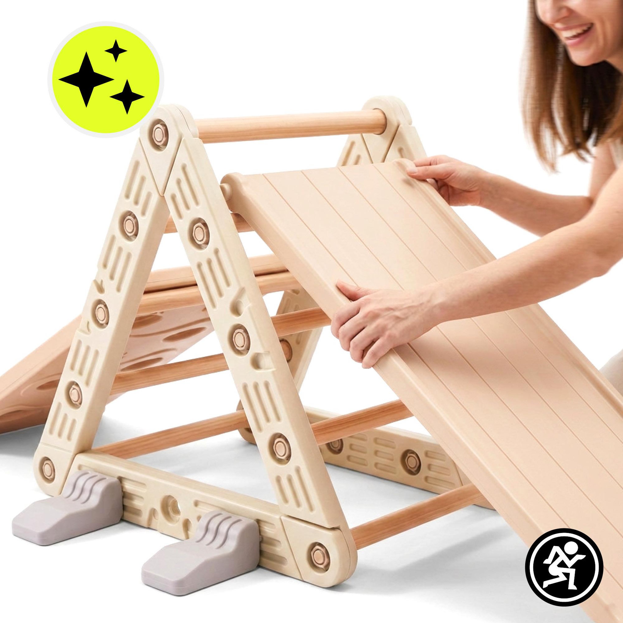 Voir la diapositive 6 : HYPERMOTION Aire de Jeux Évolutive 3 en 1 en PEHD Toboggan Escalade et Bascule Dim 110x44cm Beige-Gris