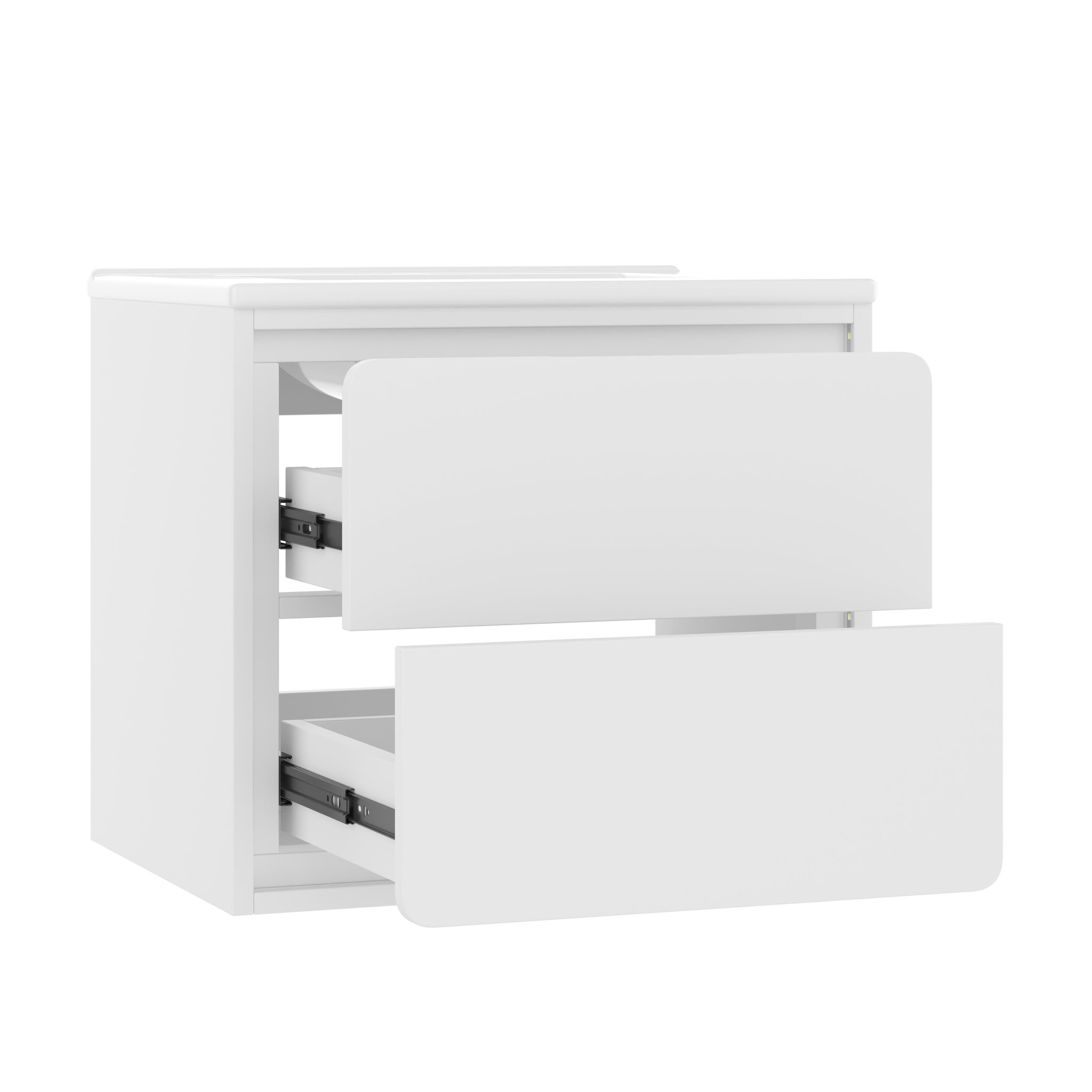 Voir la diapositive 5 : MERAX Meuble De Salle De Bain Vasque 2 Tiroirs Et LED Blanc