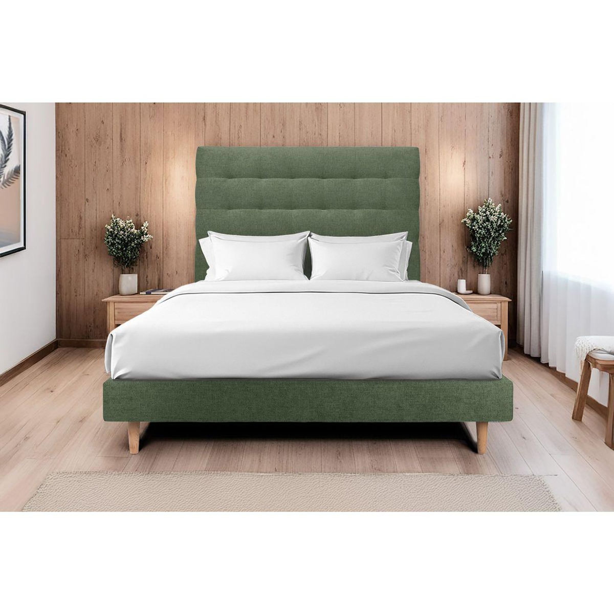 Sommeil de Plomb Lit avec tête de lit capitonnée tissu et sommier kit - Hauteur totale : 29cm