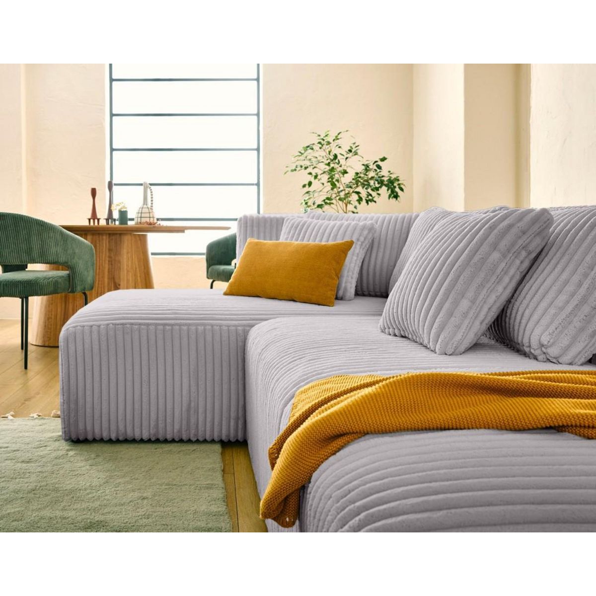 LISA DESIGN Victoire - canapé modulable d'angle gauche 4 places en velours côtelé grosses côtes