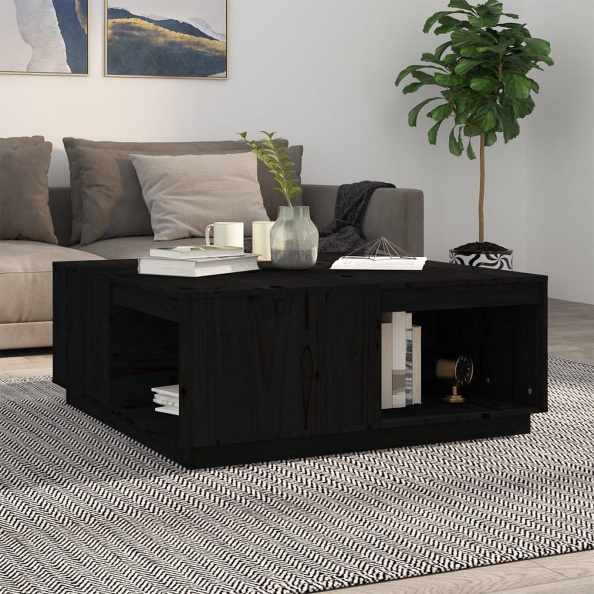 VIDAXL Table basse Noir 100x101x40,5 cm Bois massif de pin
