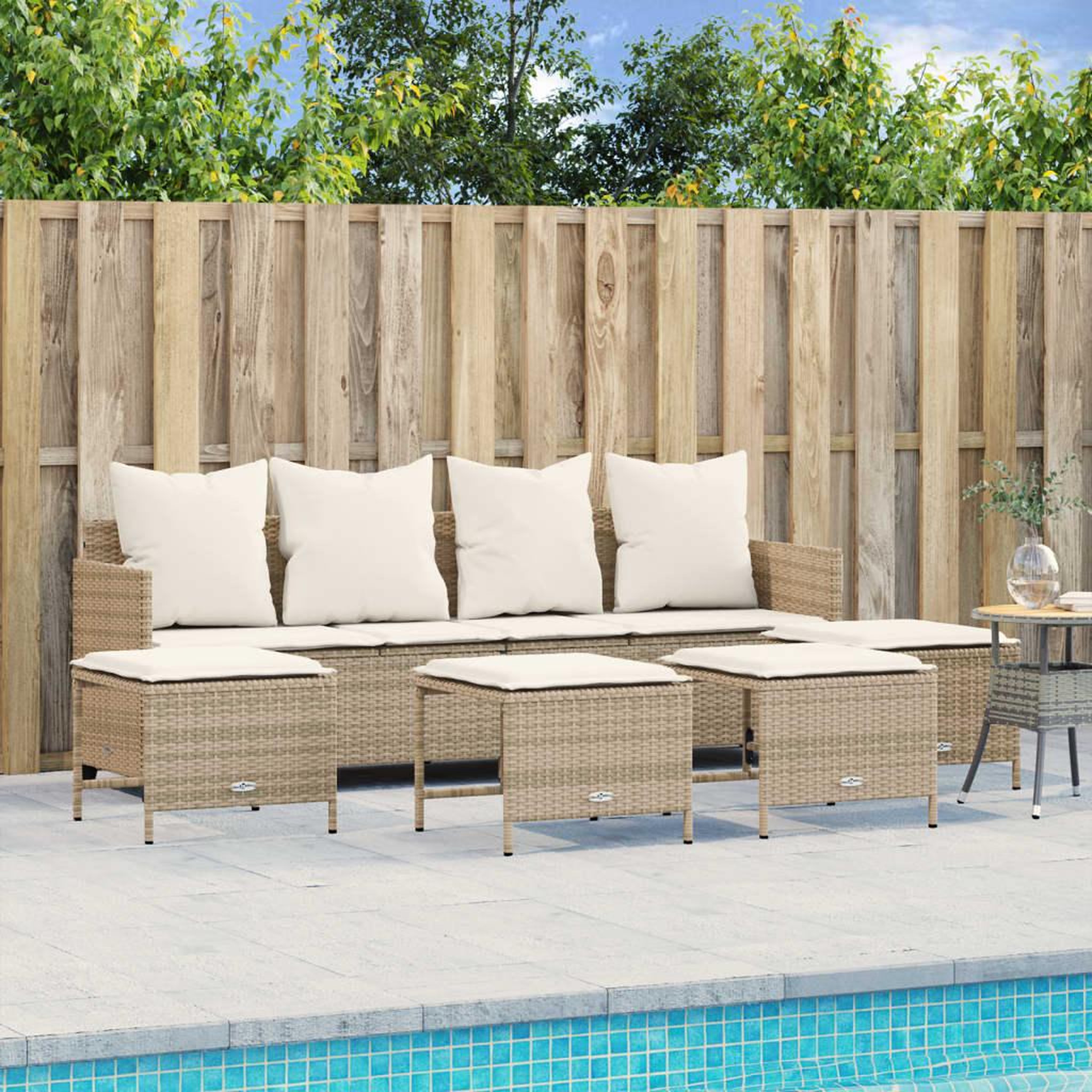 VIDAXL Salon de jardin avec coussins 5 pcs beige resine tressee