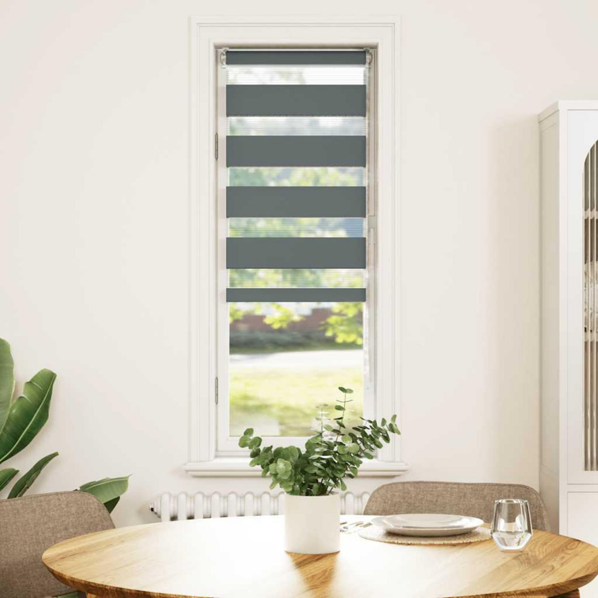 VIDAXL Store zebre gris fonce largeur du tissu 45,9 cm polyester