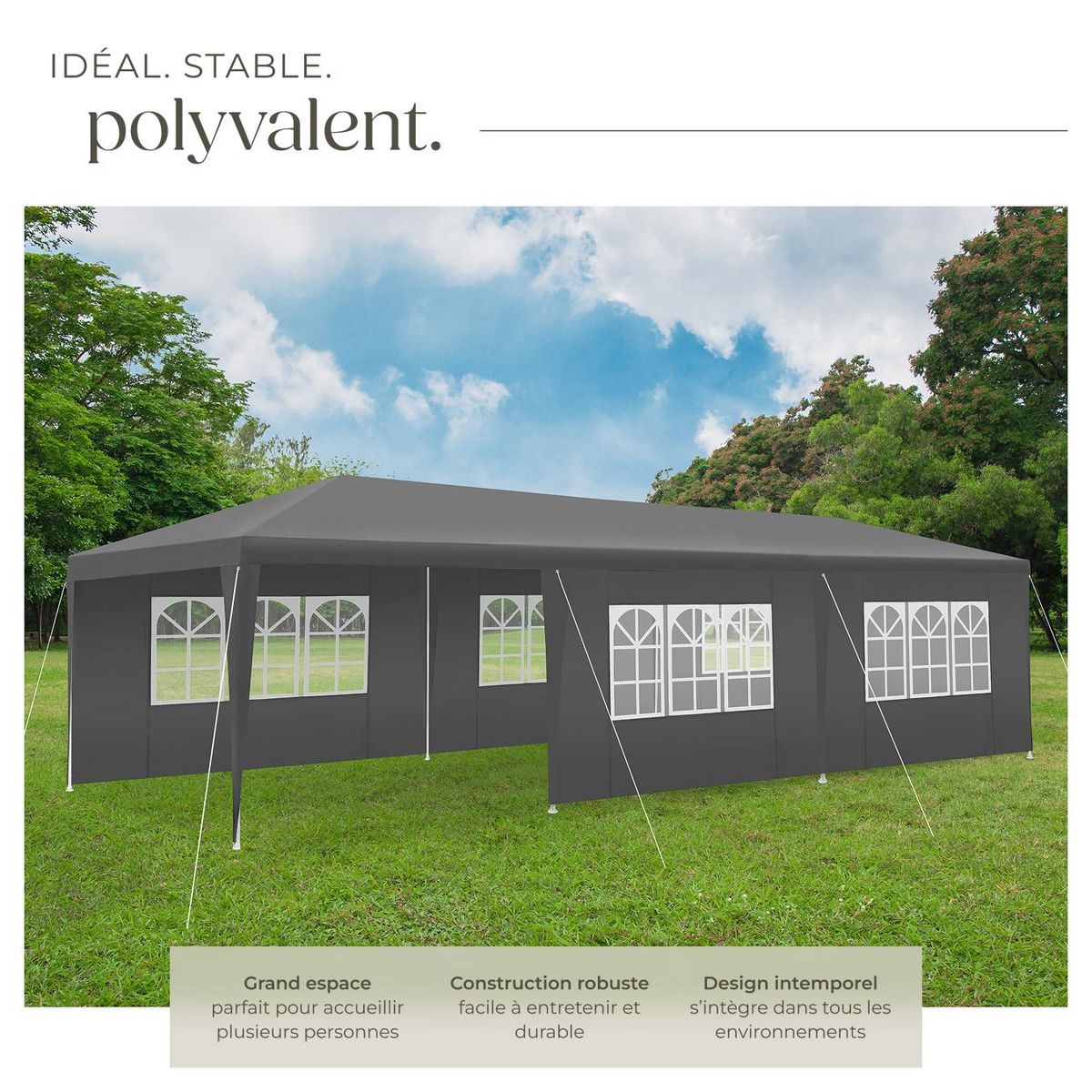 tectake Pavillon 9 x 3 m en système emboîtable gris