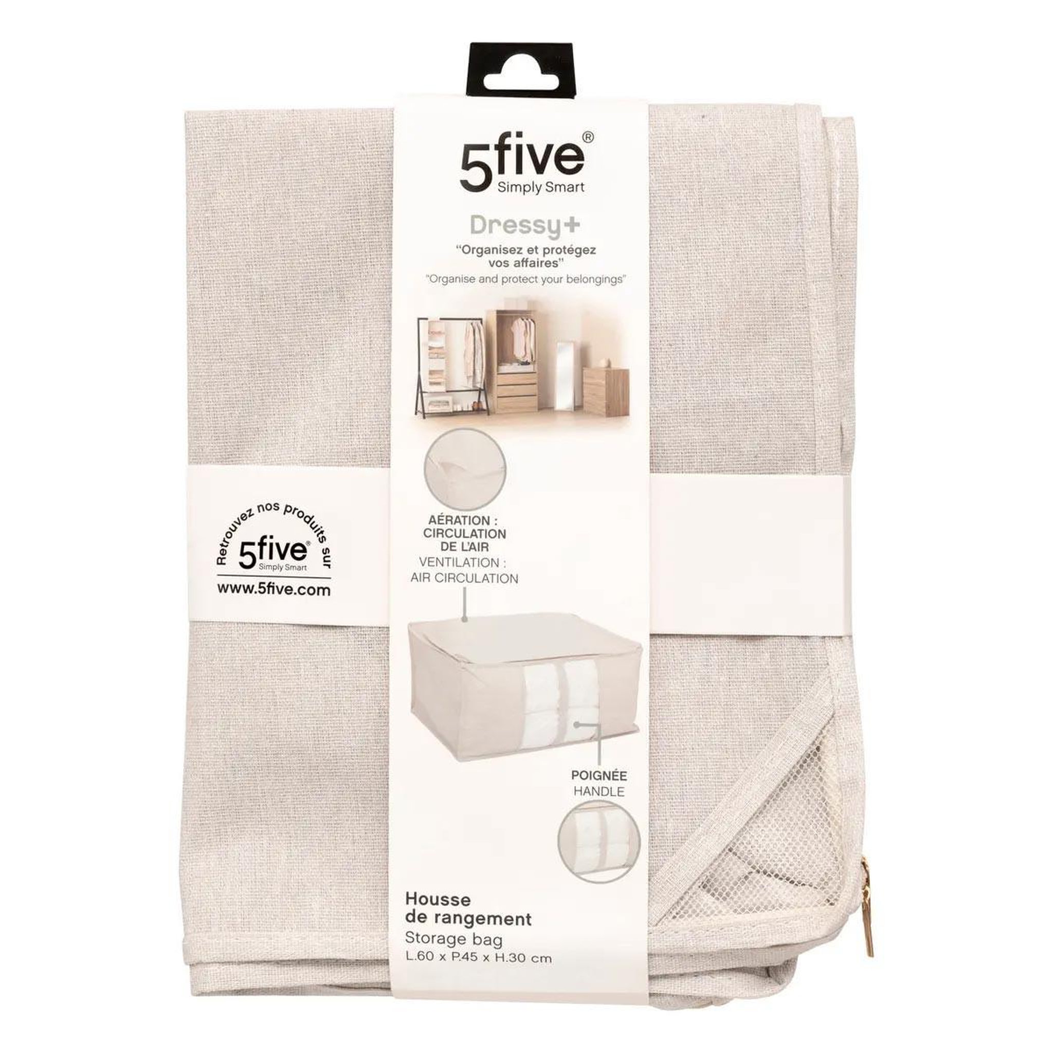 Voir la diapositive 4 : FIVE Housse de rangement souple  dressy  60cm beige