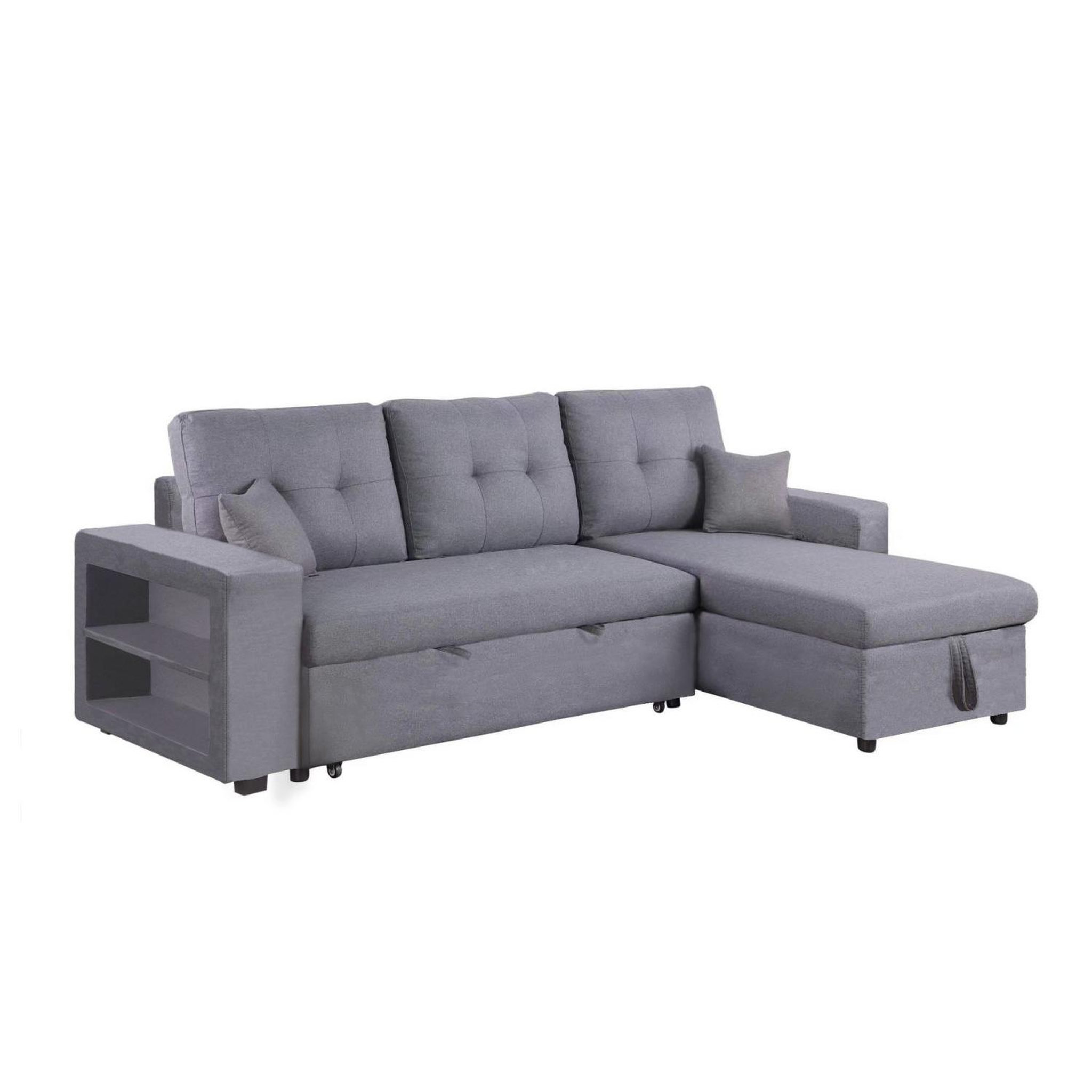 CONCEPT USINE Canapé d'angle droit convertible en tissu gris 4 places GLASGOW