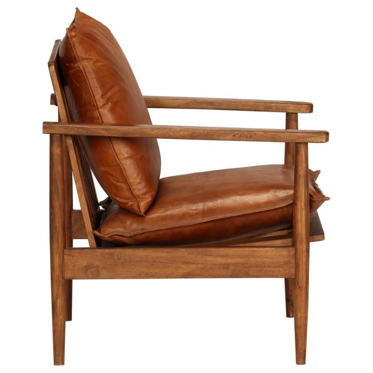 VIDAXL Fauteuil Marron Cuir veritable avec bois d'acacia