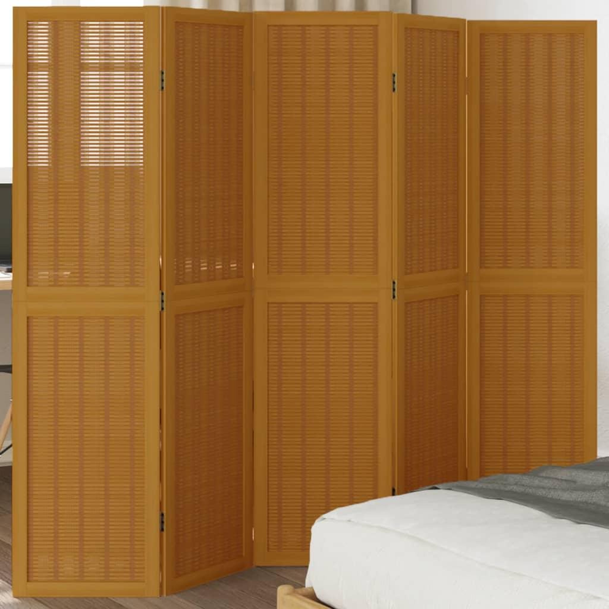 VIDAXL Cloison de separation 5 panneaux marron bois paulownia massif